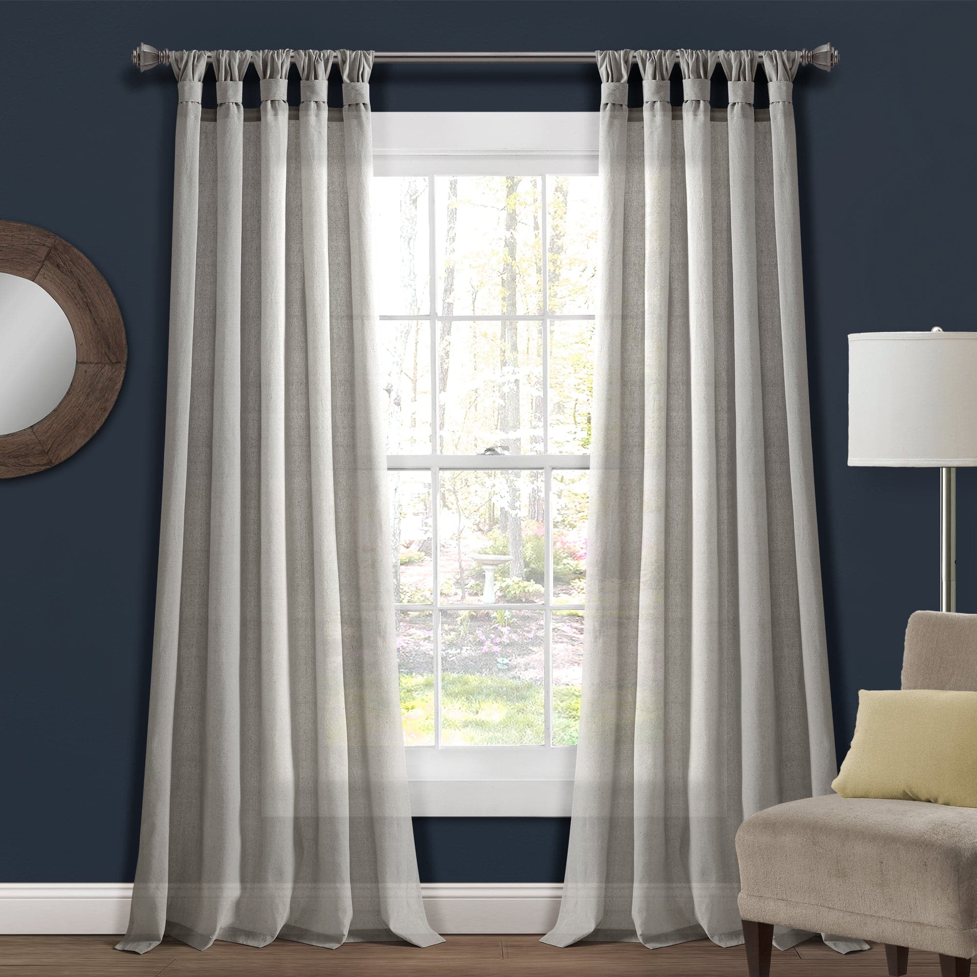 Burlap Knotted Tab Top Window Curtain Panel Set - Natural Linen Textured Room Darkening Drapes for Living Room, Bedroom & Farmhouse Decor