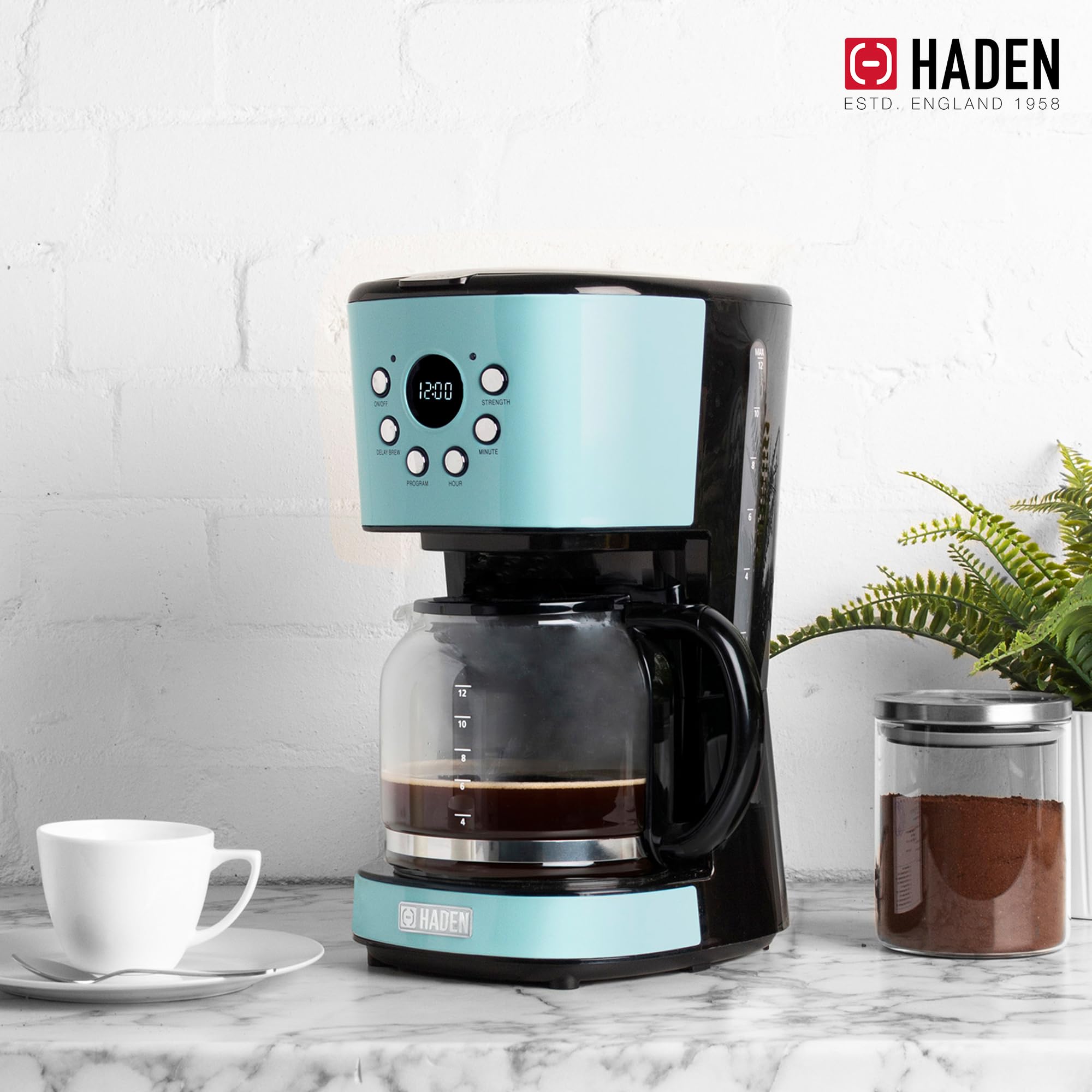 HADEN Heritage 12-Cup Programmable Vintage Coffee Maker & 2-Slice Stainless Steel Toaster Set - Retro Kitchen Appliances for Home, Office, or Cafe - Turquoise
