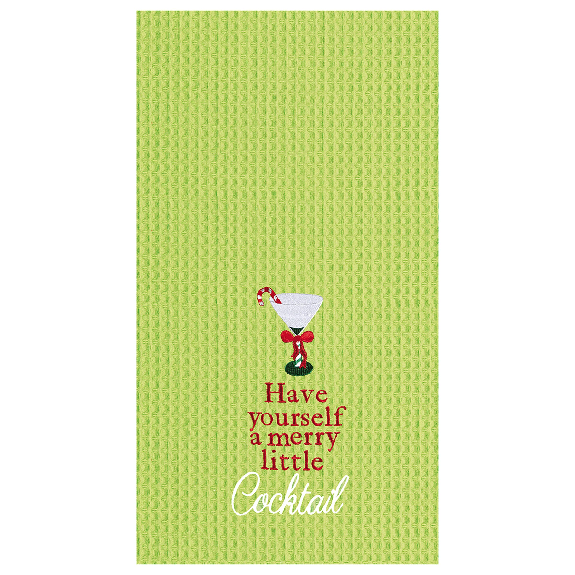 C&F Home Merry Little Cocktail Cotton Christmas Waffle Weave Kitchen Towel Set - Holiday Decor & Decoration - Green - Perfect for Festive Kitchen Decor, Holiday Parties & Gift Giving