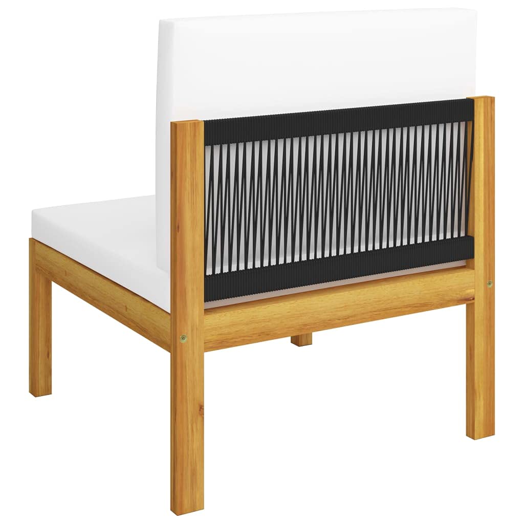 Premium Acacia Wood Patio Middle Sofa - Modular Outdoor Furniture with Comfortable Padded Cushions & Unique Rope Backrest - Durable Garden Seating for Patio, Deck, Poolside or Backyard Relaxation