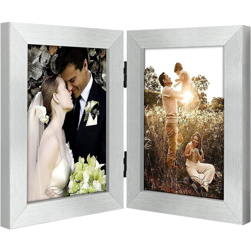 Double Vertical Hinged Photo Frame with Real Glass - Perfect for Displaying Wedding, Family & Graduation Photos - Home & Office Decor