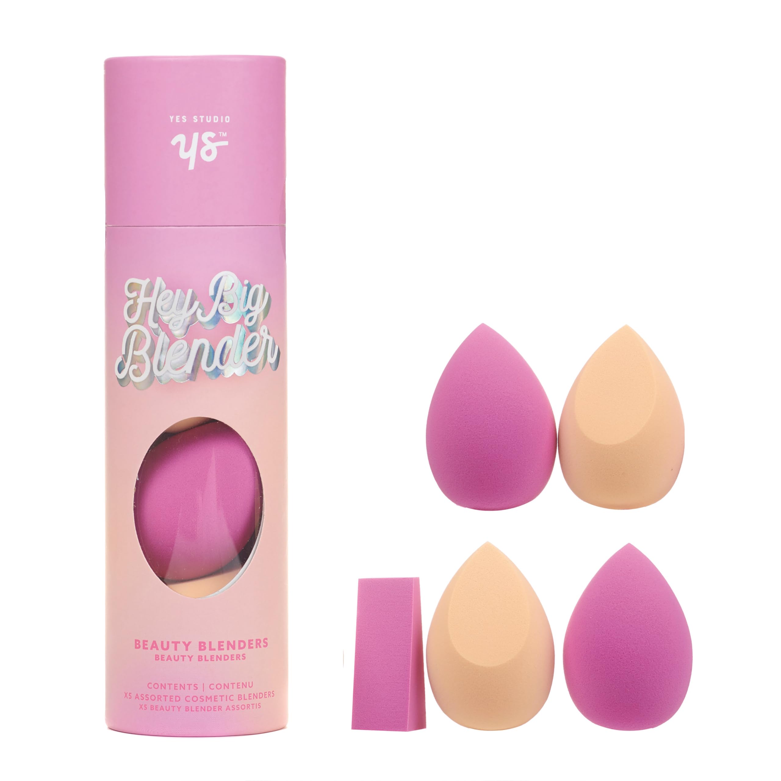 Yes Studio Hey Big Blender - Set of 5 Assorted Cosmetic Beauty Blenders for Flawless Makeup Application | Foundation, Concealer & Powder Blending Sponges | Perfect for Professional & Everyday Makeup