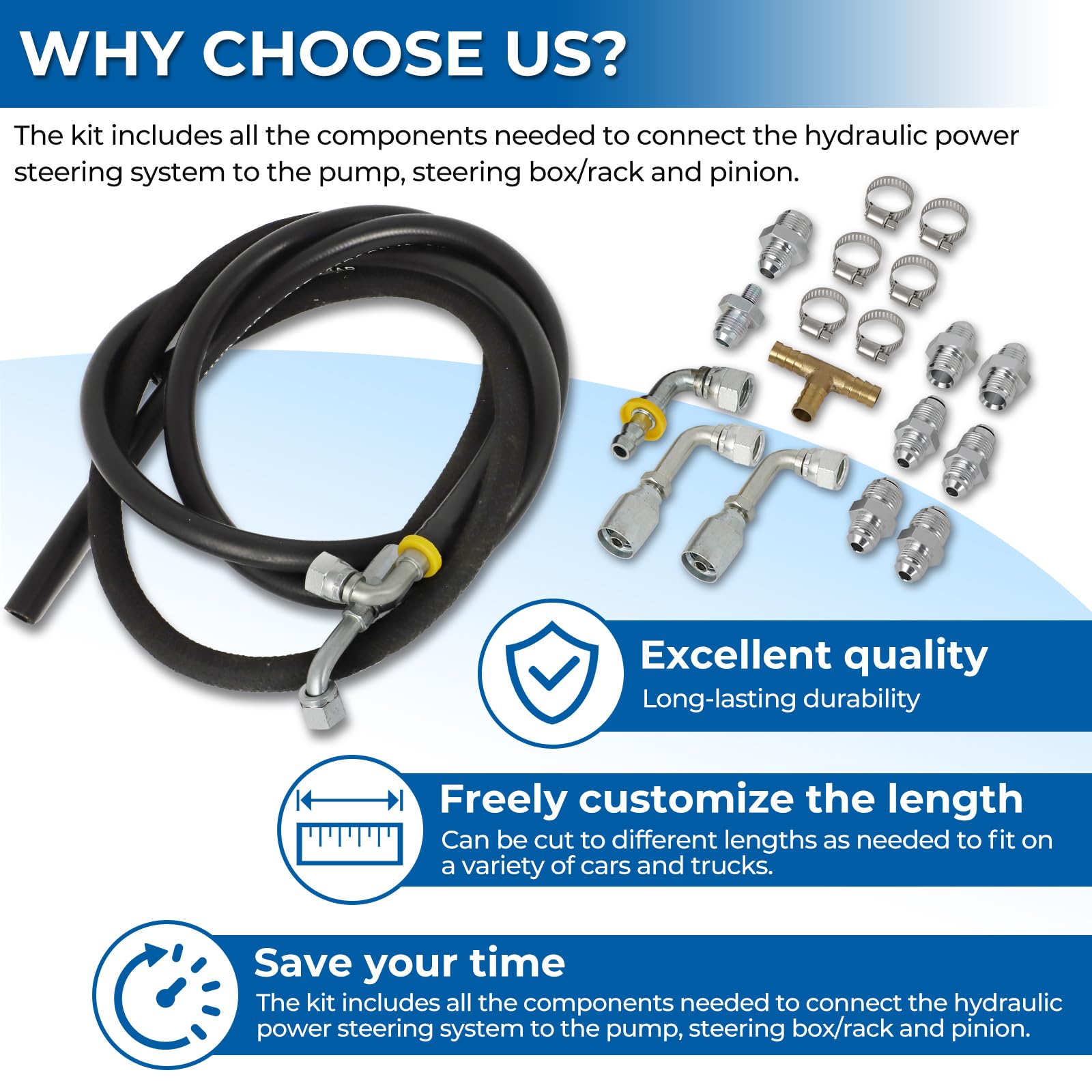 Motoparty Universal Steering Hose Hookup Kit for Hydroboost Power Brake Booster - Complete Accessories Included | Perfect for Truck, SUV & Off-Road Vehicle Brake System Upgrades