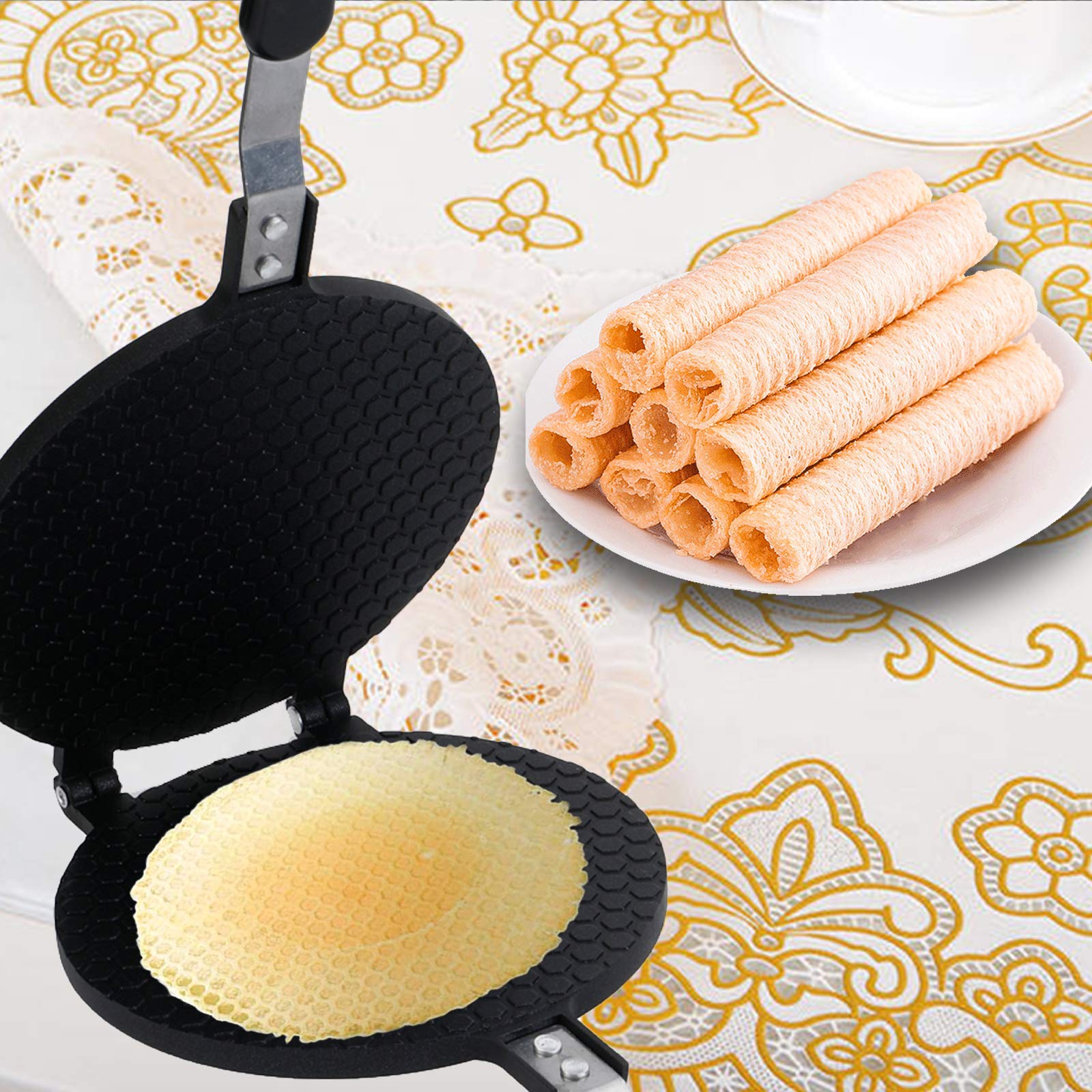 6.7 Inch Non-Stick Waffle Cone Maker - Double Sided Pancake & Egg Roll Iron - Perfect for Homemade Ice Cream Cones, Breakfast Crepes, and Dessert Snacks
