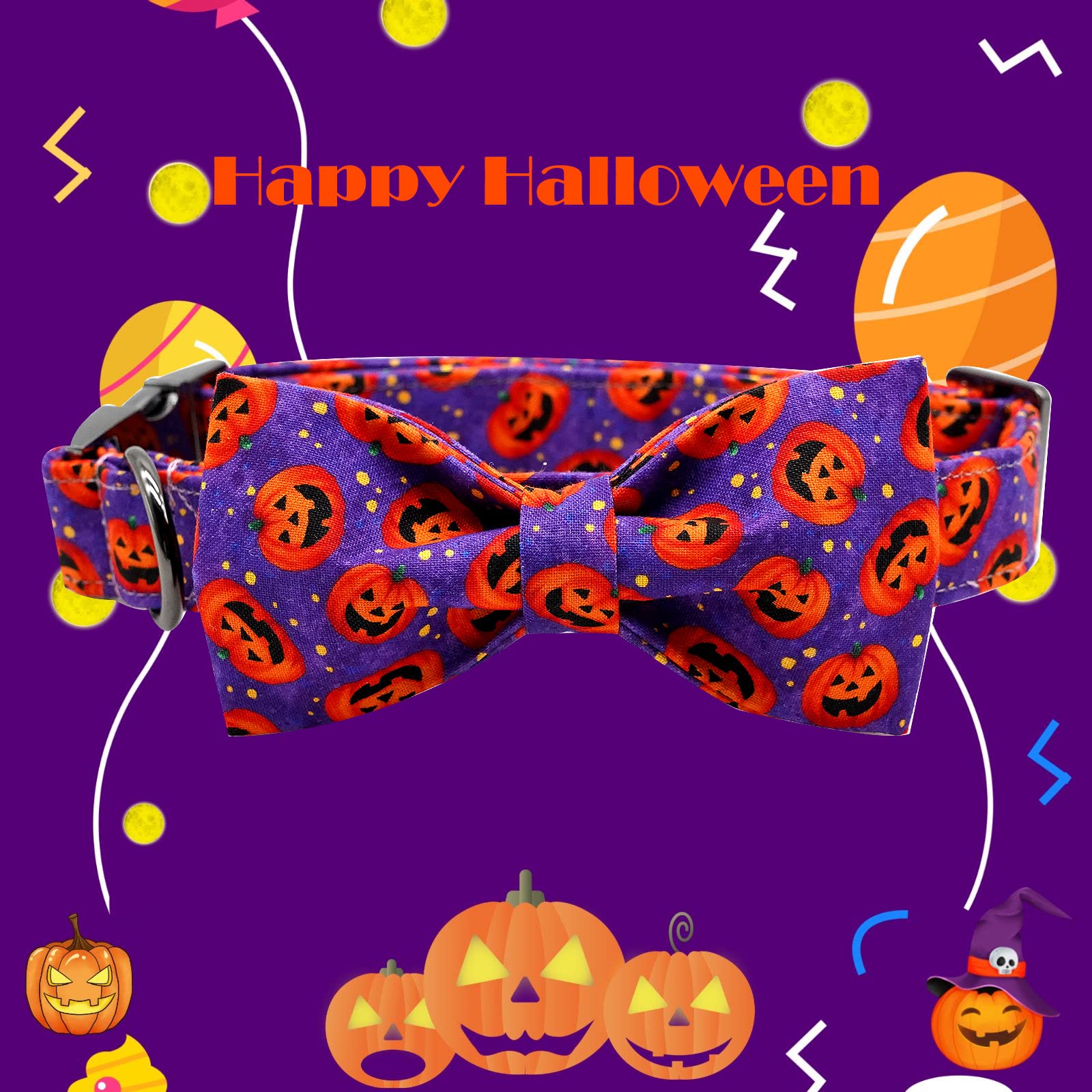 **Halloween Pumpkin Bowtie Dog Collar – Adjustable Soft Pet Collar with Metal Buckle for Small Dogs – Perfect for Halloween Costumes & Pet Parties**