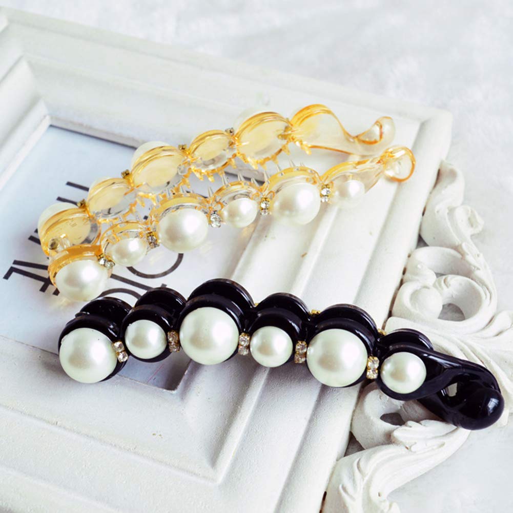 Ruihfas Fashion 2-Piece Rhinestone Banana Clip Set - Elegant Artificial Pearl Hair Clips for Ponytails & Updos | Perfect for Weddings, Parties & Everyday Glam