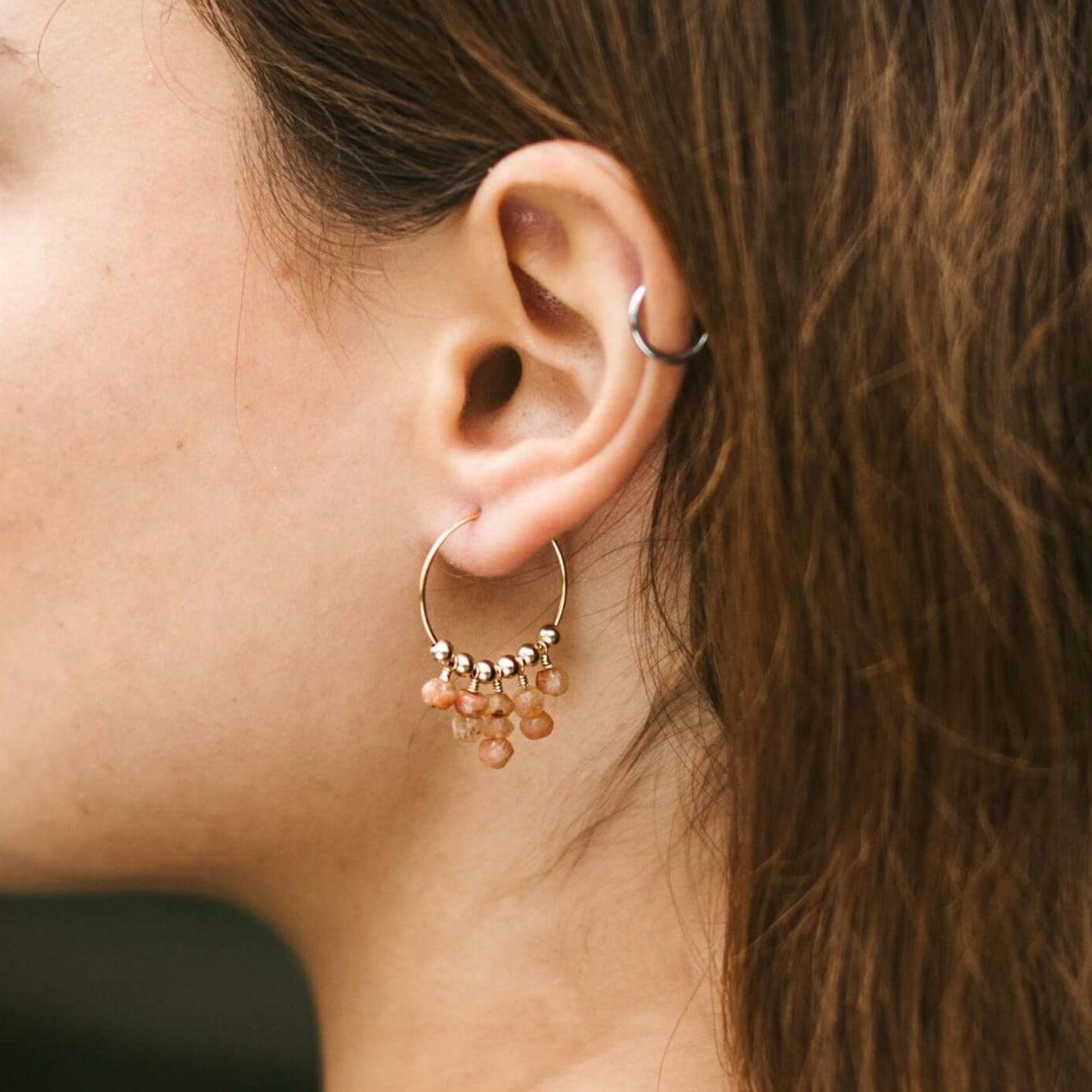 Sunstone Statement Hoop Earrings for Women - Elegant 14K Gold Plated Dangle Earrings | Perfect for Parties, Weddings & Everyday Wear