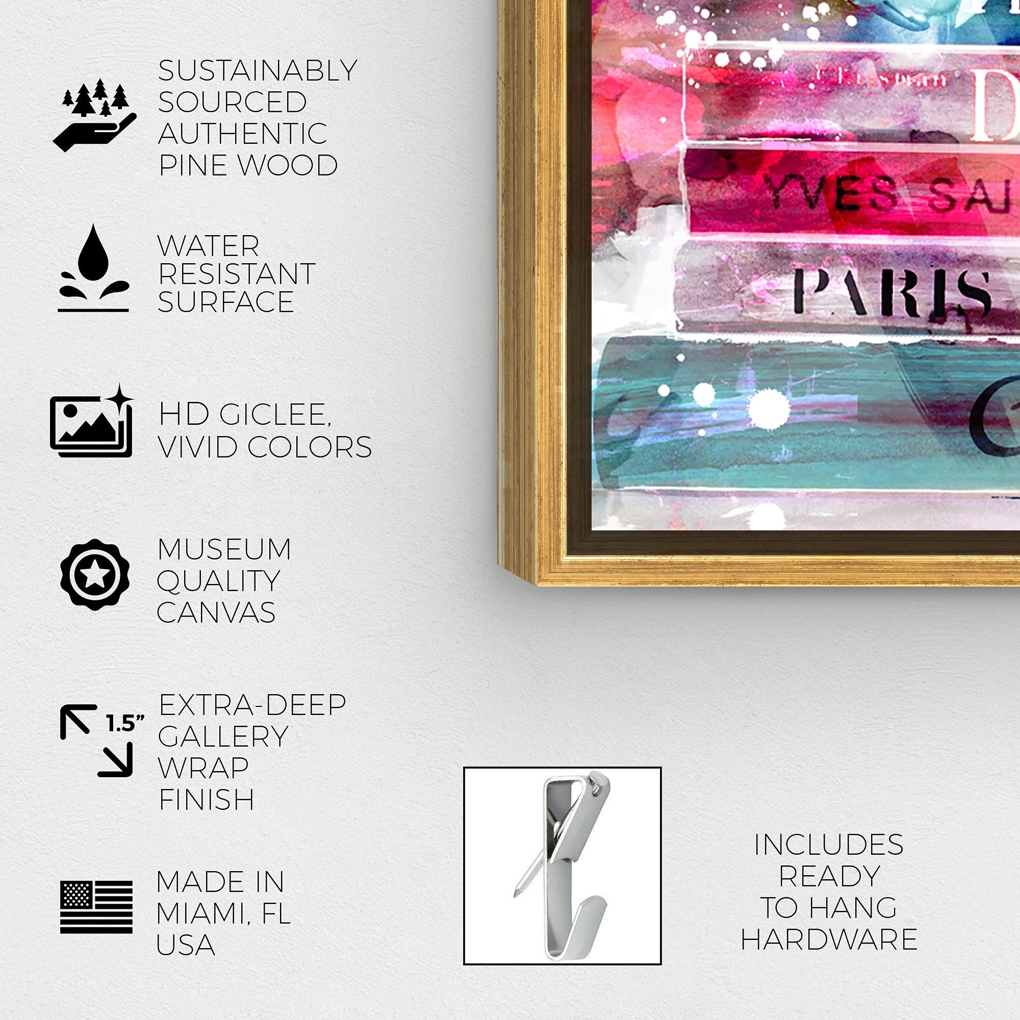 Oliver Gal Artist Co. Fashion & Glam Wall Art Framed Canvas Print - 'Fashion Splash Library' Book Collection - Perfect for Living Room, Bedroom & Office Decor