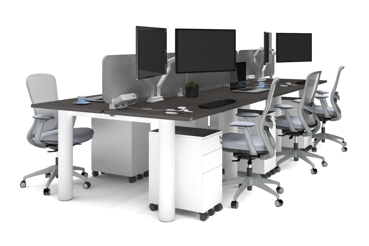Quadro Cylinder Leg 6-Person Office Workstation Desk [1200L x 700W] - Modern Office Furniture for Collaborative Workspaces & Open Plan Offices