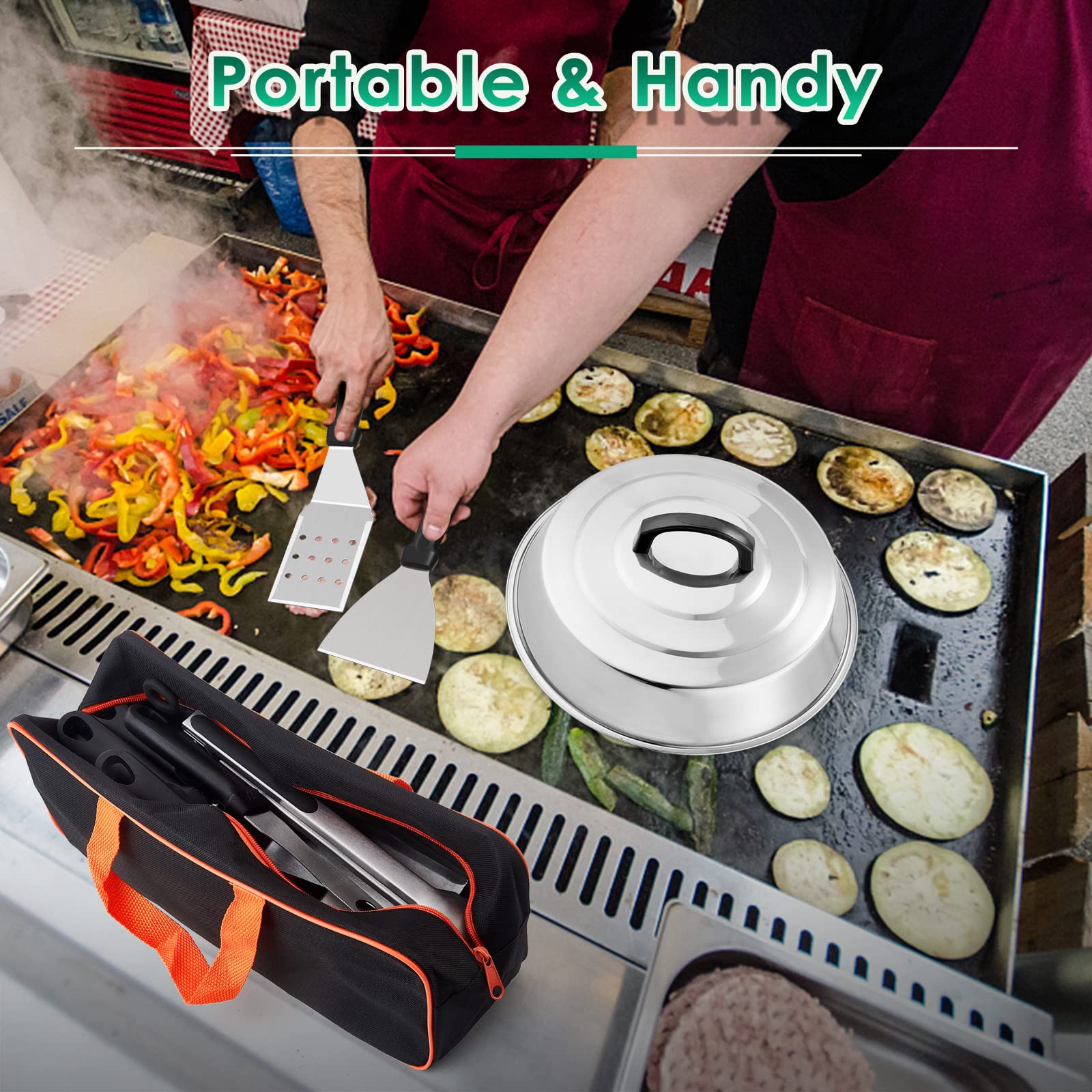 **HaSteeL 25-Piece Stainless Steel Griddle Accessories Kit – Heavy Duty Teppanyaki Tools Set with Metal Spatulas, Melting Domes & Burger Press – Perfect for Flat Top Grilling, Camping, Outdoor BBQ & Home Cooking – Easy to Clean & Durable**