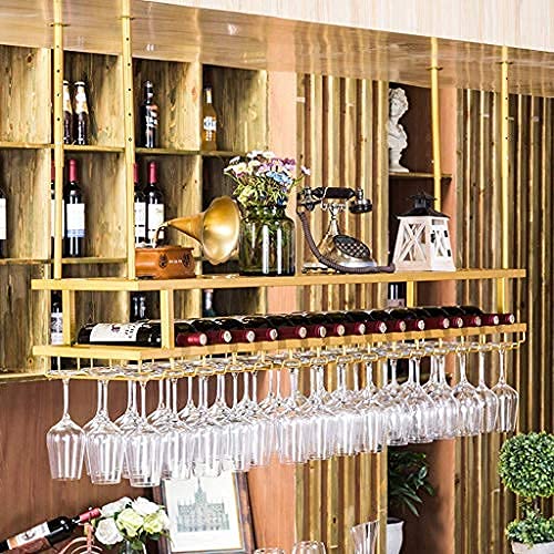 Premium Metal Iron Ceiling Wine Rack - Golden Hanging Stemware Storage Shelf for Wine Bottles & Goblets (60x30cm) - Perfect for Bars, Restaurants & Home Wine Cellars