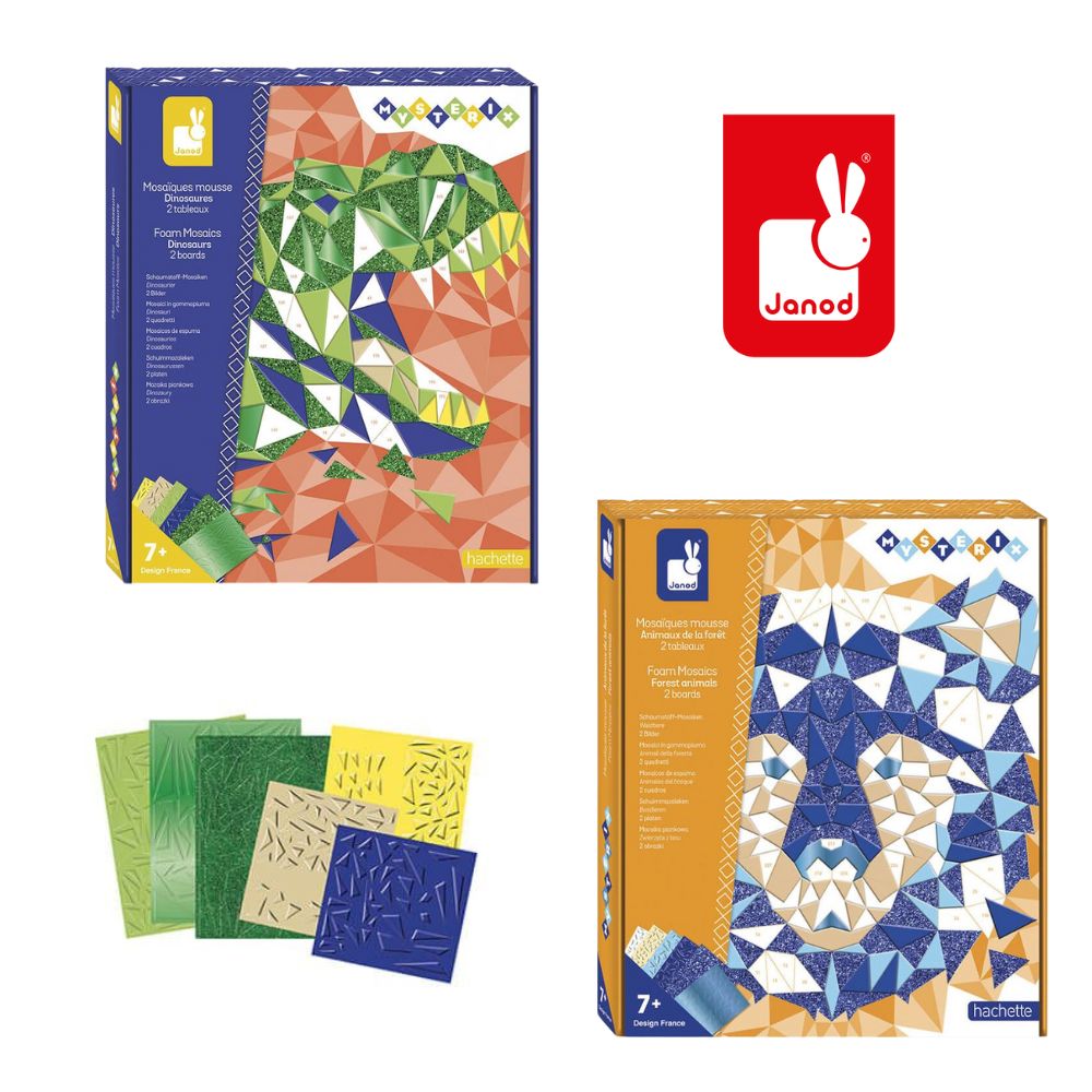 Janod Mosaic Art Bundle - Creative DIY Craft Kit for Kids Ages 5+ with 300+ Pieces - Perfect for Birthday Gifts, Classroom Activities & Family Art Projects - Save 20%
