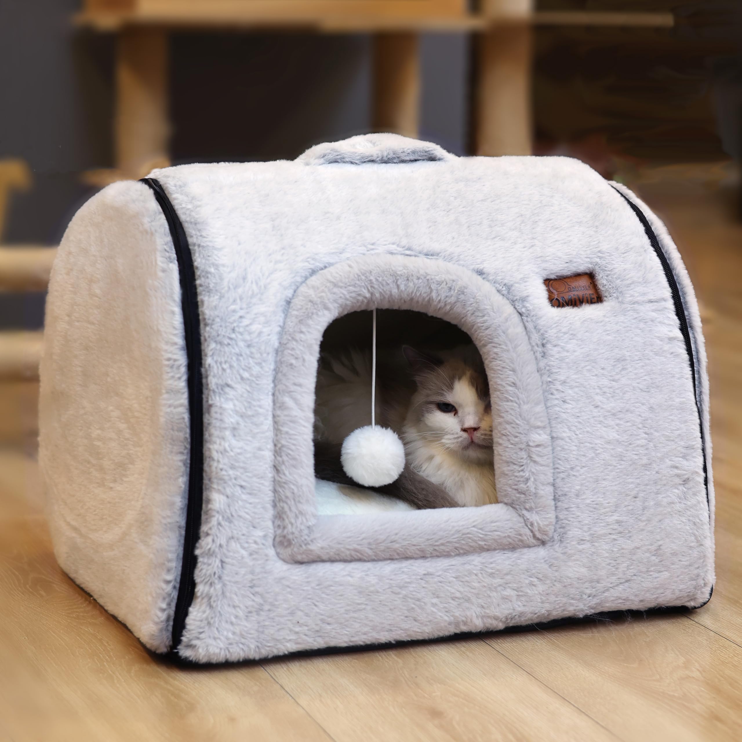 Cozy Cat Bed Cave for Indoor Cats - Soft & Comfortable Enclosed Cat House with Removable Washable Cushion - Grey Kitty Hideaway Tent for Small Pets - Perfect for Napping, Lounging & Stress Relief