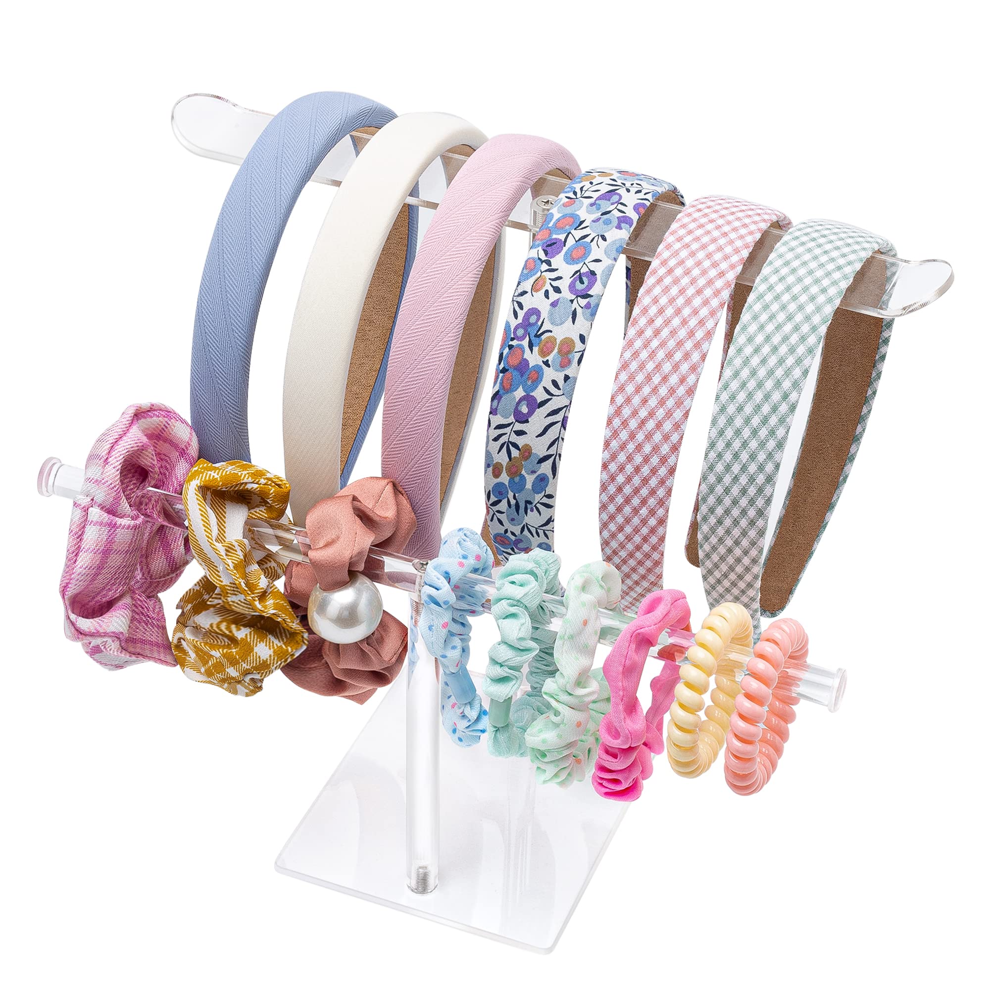 2-Tier Clear Acrylic Headband & Scrunchie Organizer - Hair Tie Storage Display Stand for Women & Baby Girls | Perfect for Bedroom, Bathroom & Travel Organization