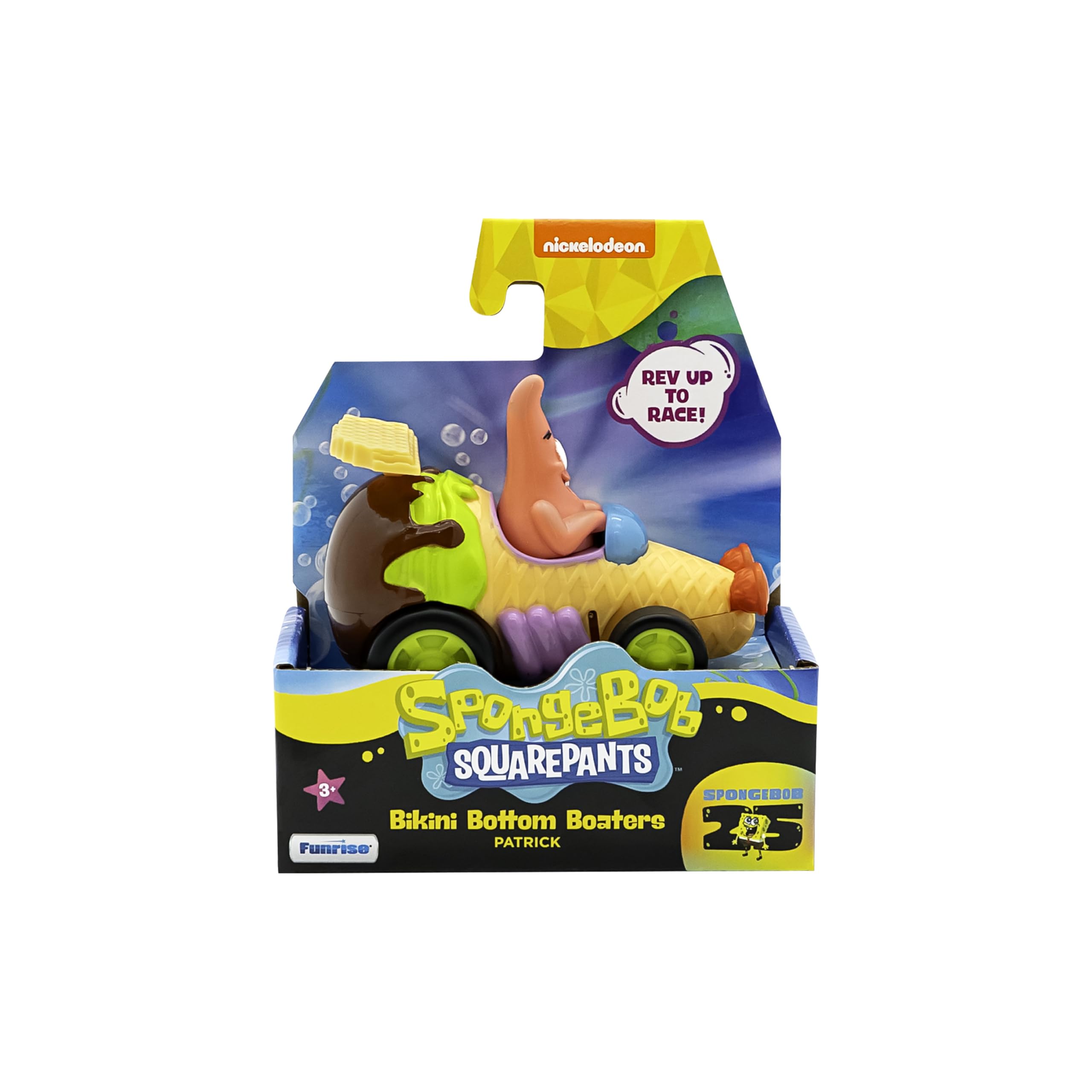 SpongeBob SquarePants Bikini Bottom Boaters Rev Up Racers Toy Set with Spongebob & Patrick - Race Car Playset for Kids Ages 3+ - Perfect for Birthday Gifts, Pretend Play & Preschool Learning Activities