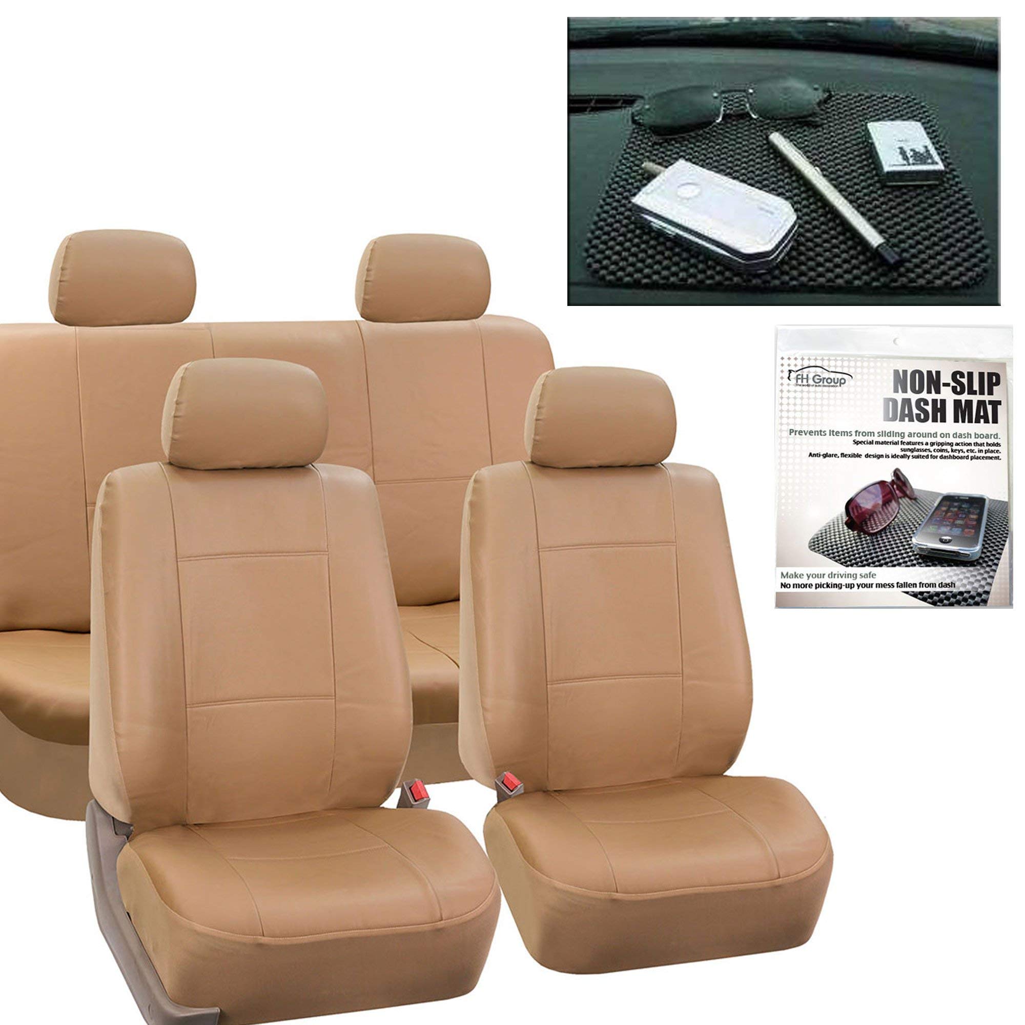 Premium PU Leather Car Seat Covers Full Set - Universal Fit for Cars, Trucks & SUVs | Front & Rear Bench Design | Tan Interior Accessories | Perfect for Daily Commute, Road Trips & Family Protection