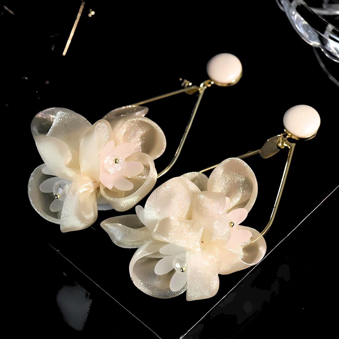 Large Flower Petal Chiffon Drop Earrings for Women | Elegant Bohemian Dangle Earrings HE5085 | Perfect for Weddings, Parties & Special Occasions