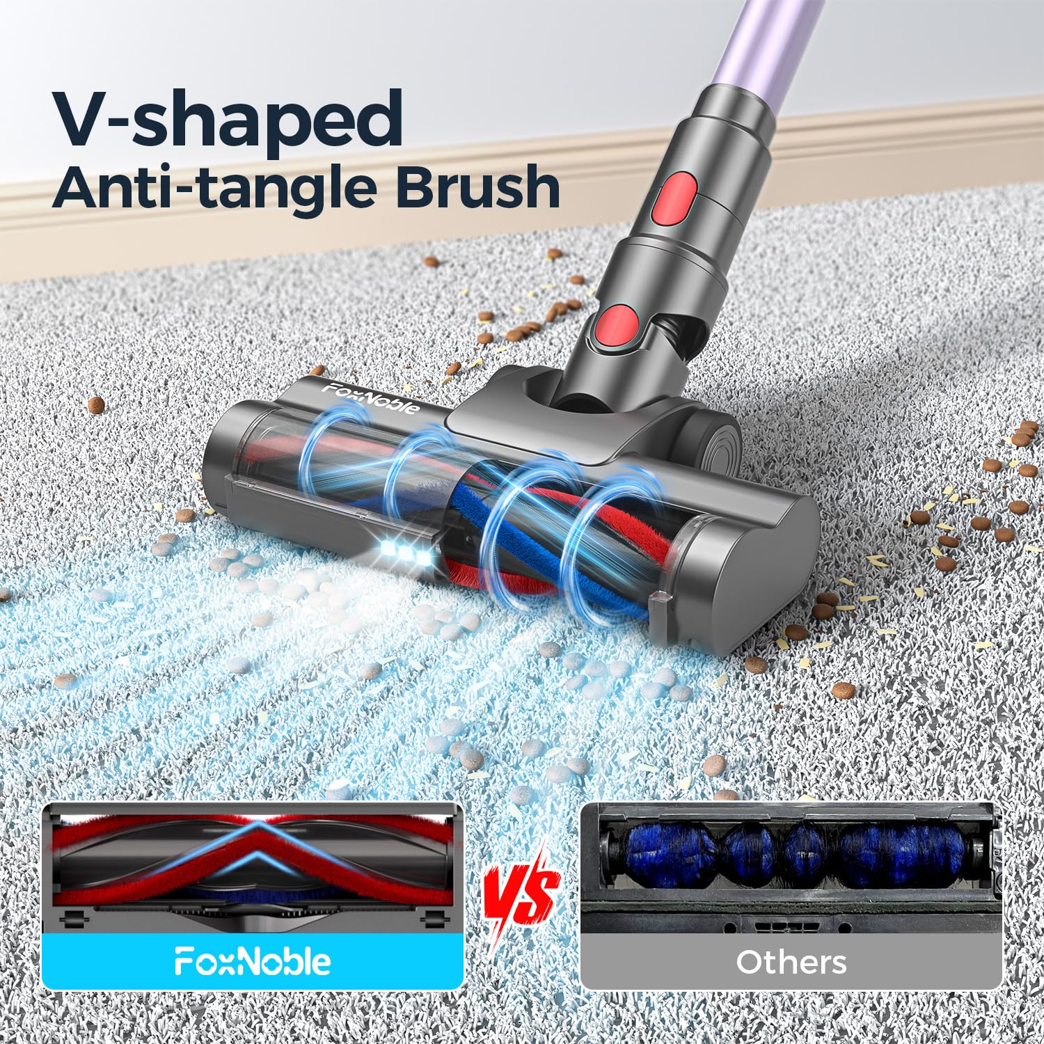 Powerful Cordless Vacuum Cleaner - 50Mins Runtime, 30KPA Suction, Lightweight Stick Vacuum for Home with LED & Tangle-Free Brush - Perfect for Pet Hair, Carpet & Hardwood Floors - Ideal for Quick Cleanups & Deep Cleaning