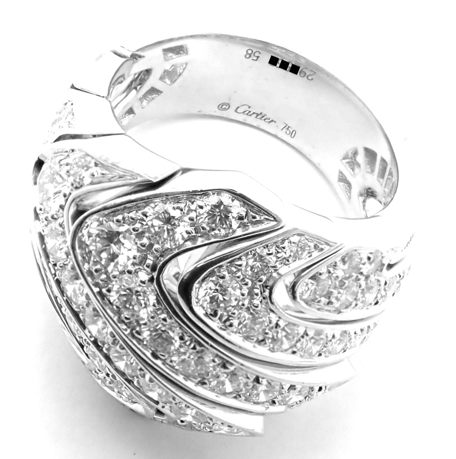 Authentic Cartier 18k White Gold Diamond Waves Large Ring - Luxury Jewelry for Women, Perfect for Weddings, Anniversaries & Special Occasions