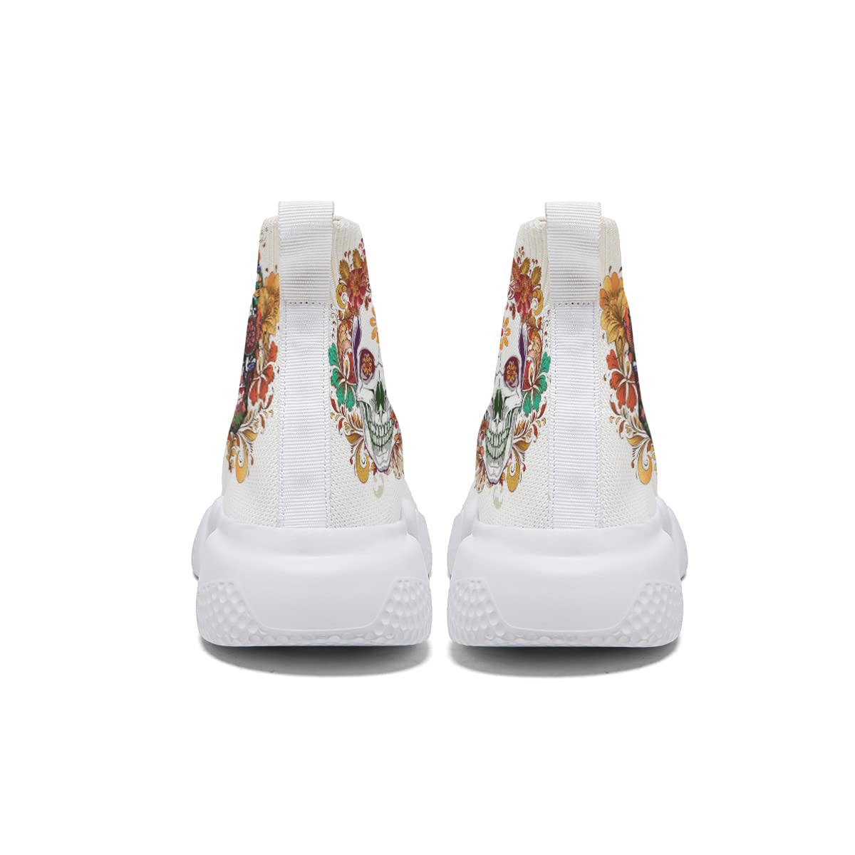 Hetios Women's Fashion Skull Print Slip-On Sneakers - Knit Athletic Running Shoes for Jogging, Walking & Casual Wear - Comfortable White Sports Shoes for Women - Perfect for Gym, Workout & Everyday Outfits