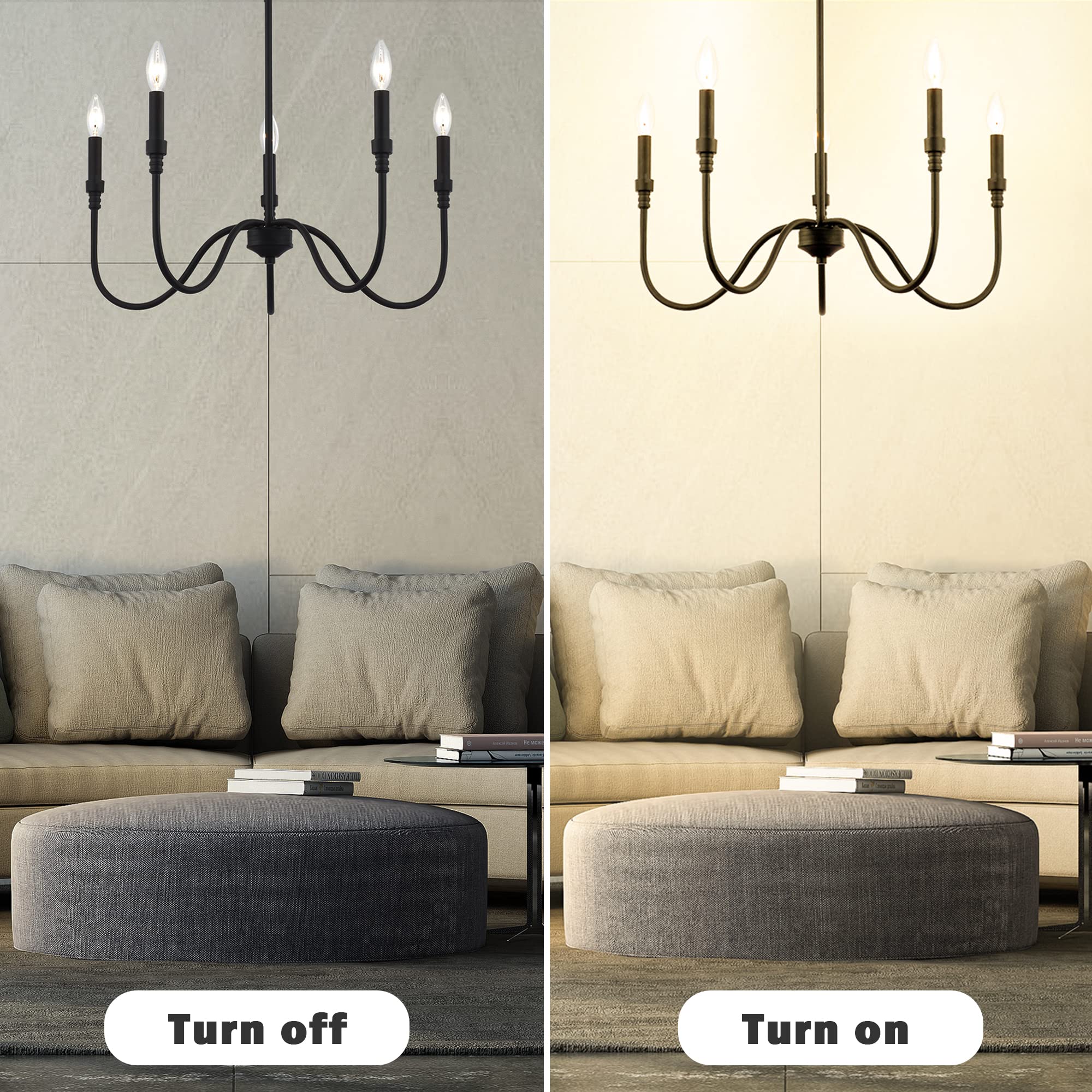 5-Light Farmhouse Chandelier - Linear Pendant Light Fixture for Kitchen Island, Dining Room & Living Room - Matte Black Finish - Perfect for Rustic, Modern & Industrial Home Decor