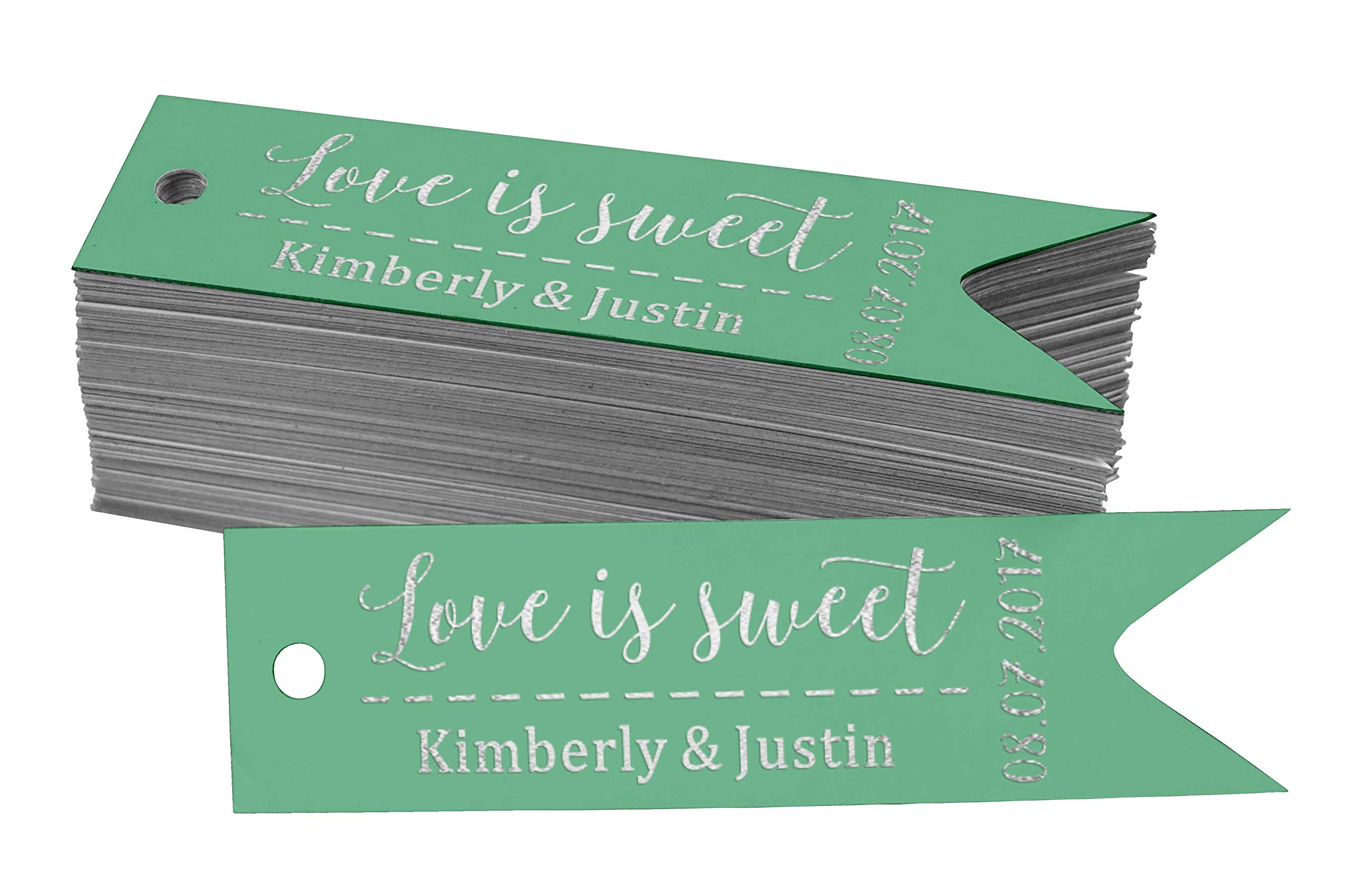 100 Pack Love is Sweet Wedding Paper Tags - DIY Craft with Real Silver Foil - Personalized Hang Tags for Wedding Favors, Bridal Shower Decorations & Gift Wrapping
