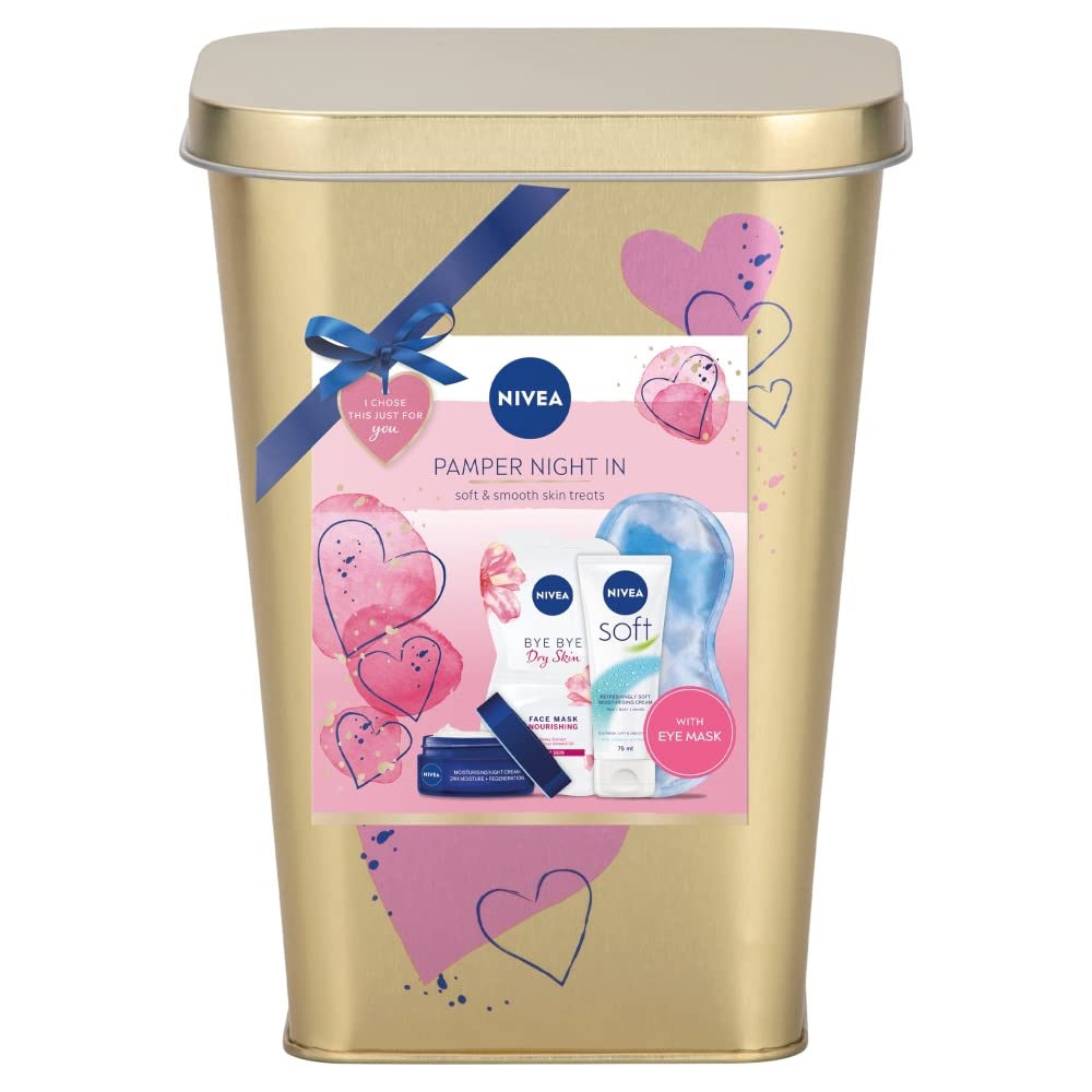 Nivea Pamper Night Skincare Gift Set - 5-Piece Moisturizing Cream & Lotion Bundle for Dry Skin | Perfect for Nighttime Routine & Relaxing Self-Care