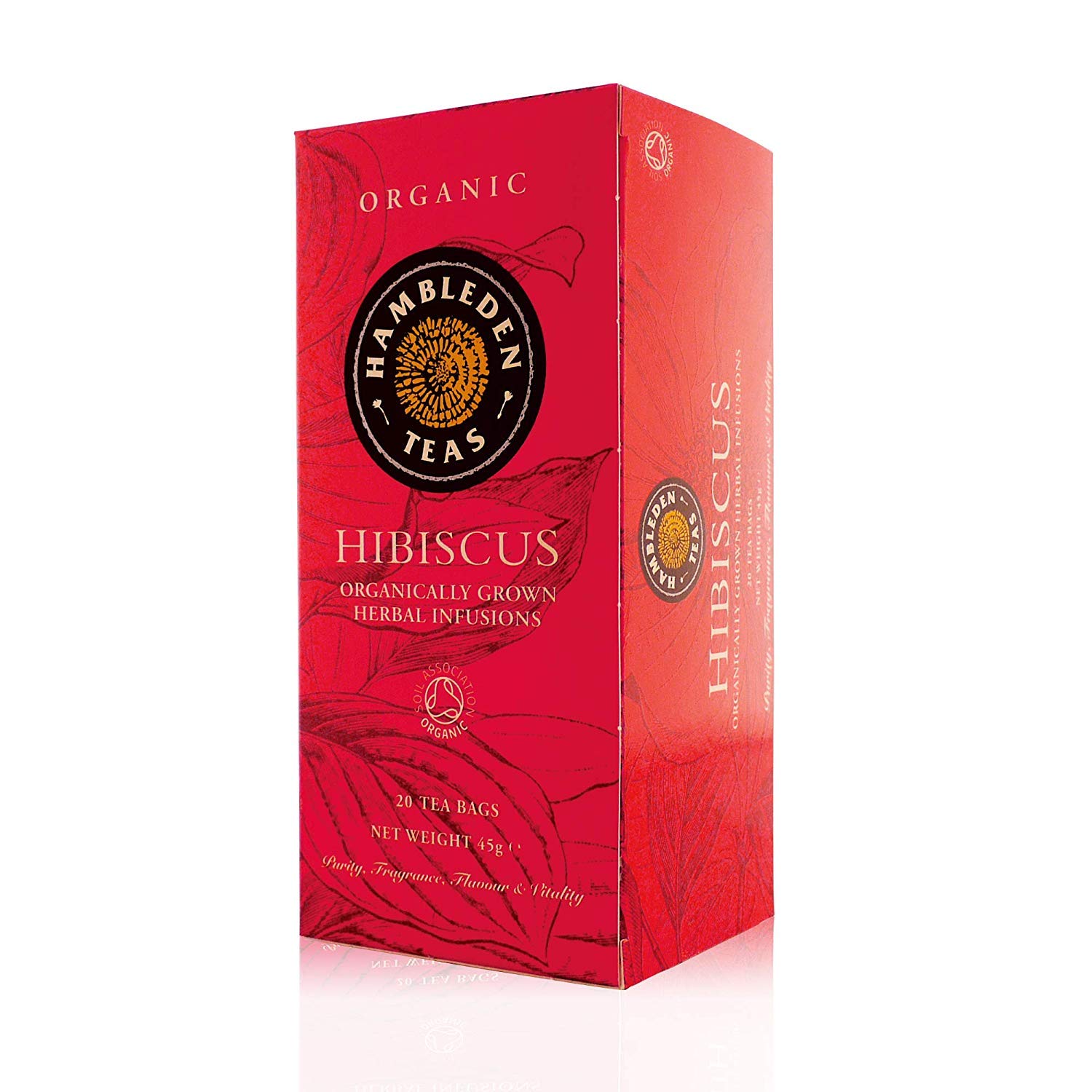 Organic Hibiscus Tea Bags - Hambleden Herbs (20 Count) | Caffeine-Free Herbal Tea for Relaxation & Detox | Perfect for Iced Tea, Hot Tea & Wellness Drinks
