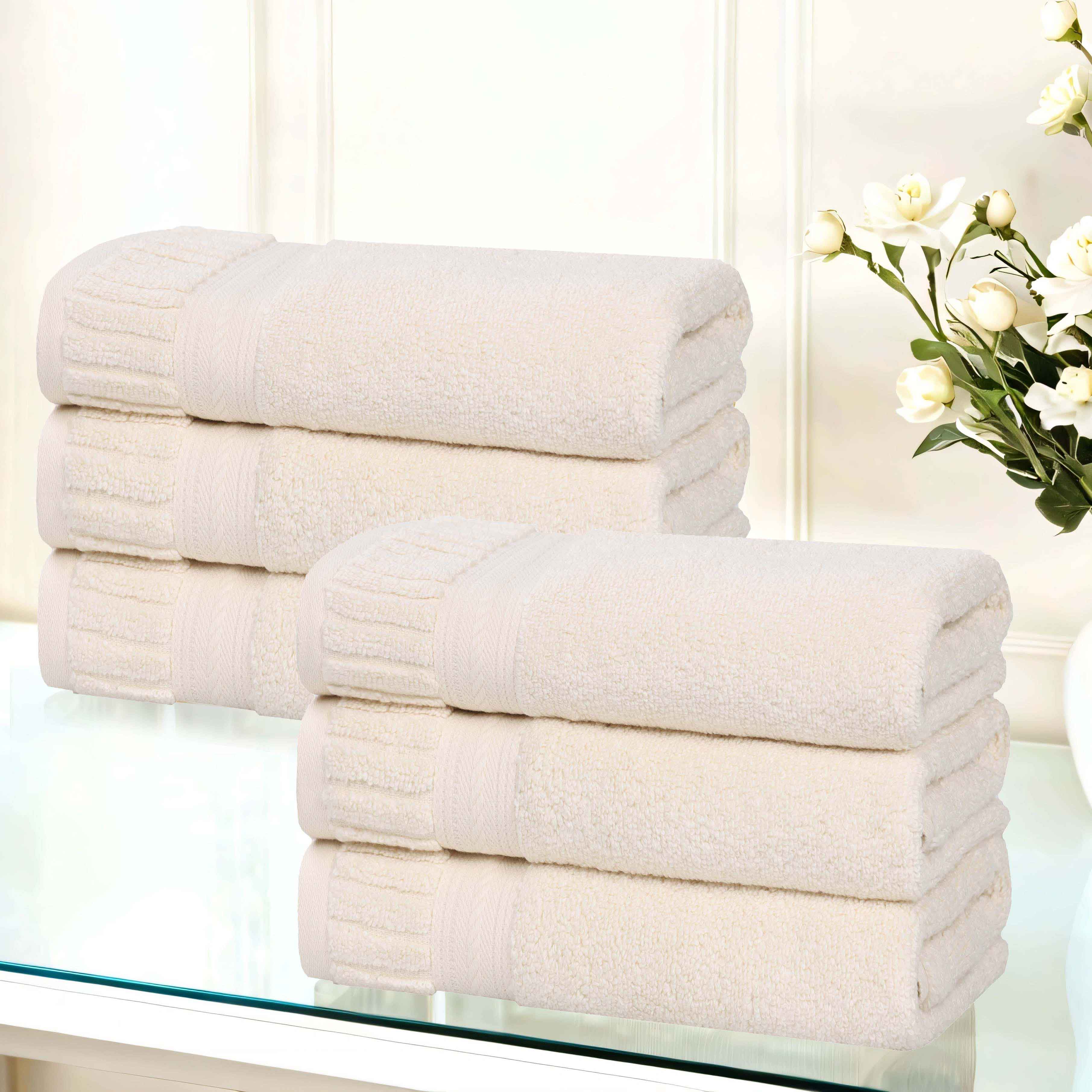 Premium Venice Zero Twist Cotton Medium Weight Absorbent Hand Towels - Set of 6, Soft & Quick-Drying for Kitchen, Bathroom & Guest Use