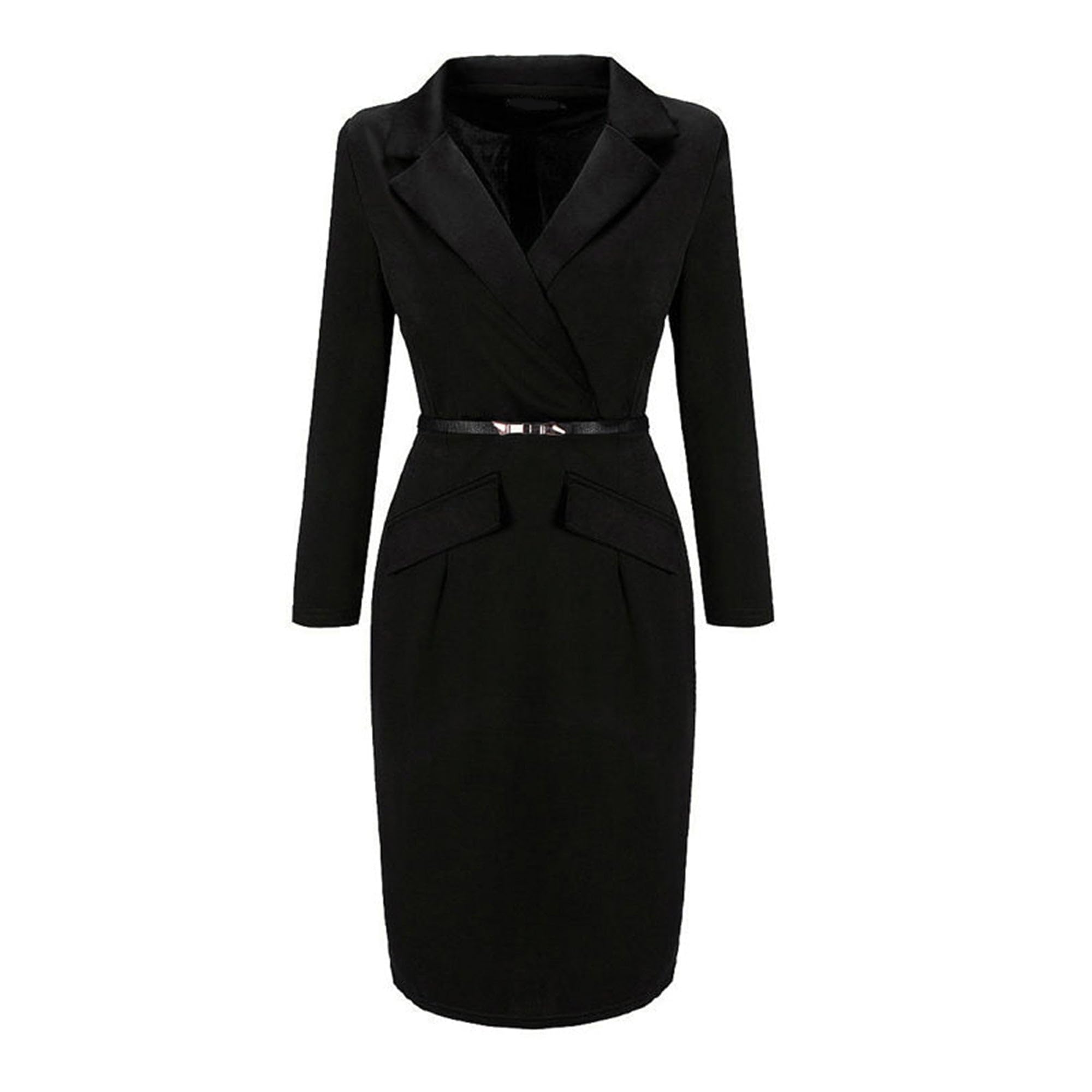 Elegant Women's Long Sleeve Double Notch Lapel Pencil Dress for Business Formal & Office Work - Perfect for Corporate Meetings, Interviews, and Professional Events