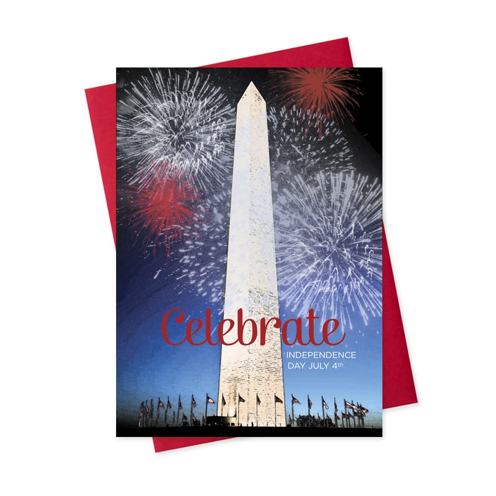 CEO Cards - Patriotic July 4th Independence Day Greeting Cards with Washington Monument Design, 5x7 Inch Bulk Pack of 25 Cards & 26 Red Envelopes (JF1501) - Perfect for 4th of July Celebrations, Veterans Day, Memorial Day & Patriotic Events