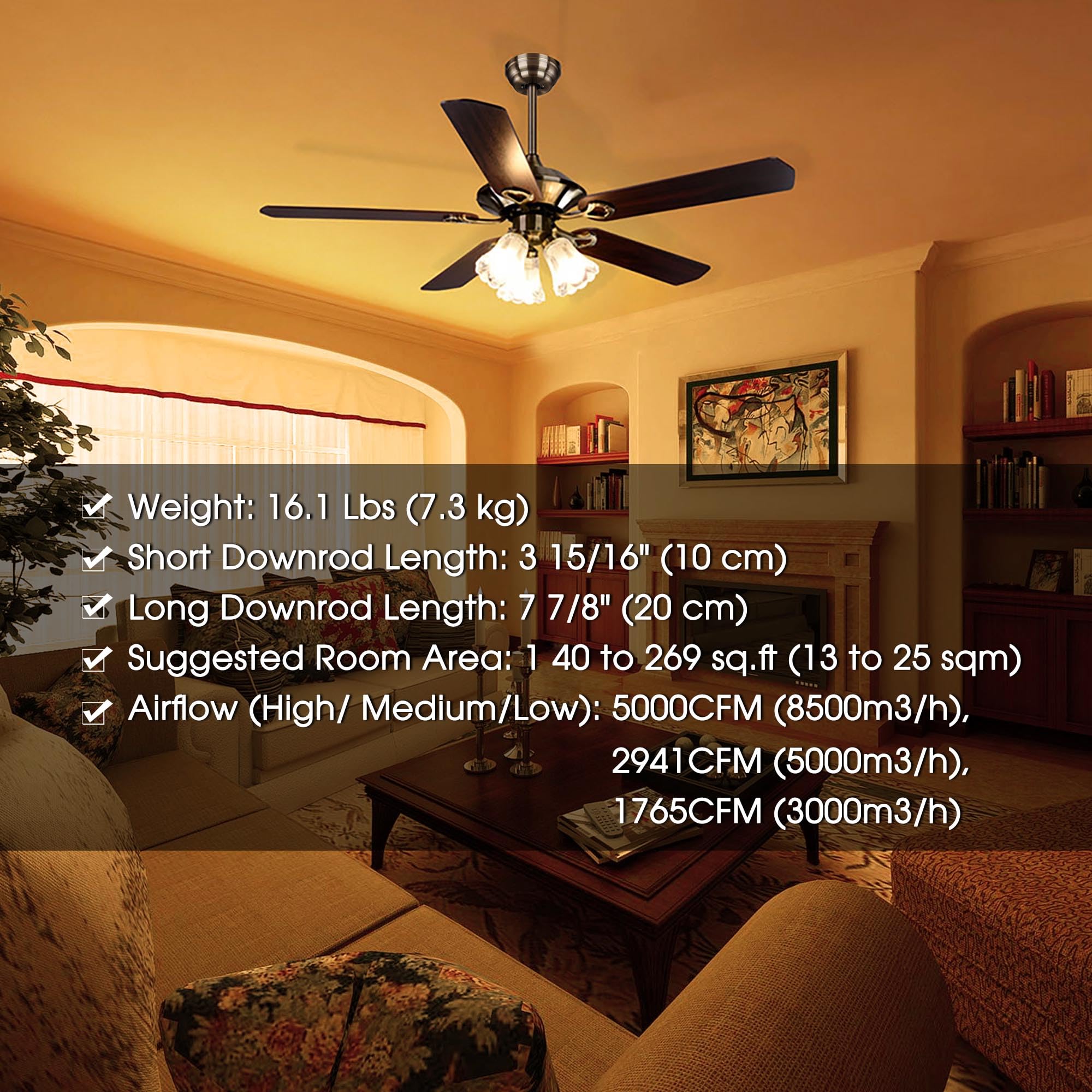 Yescom 51 Inch Farmhouse Ceiling Fan with Light Kit - Remote Control, Reversible Motor, Vintage Crystal Chandelier - Perfect for Dining Room, Kitchen & Living Room
