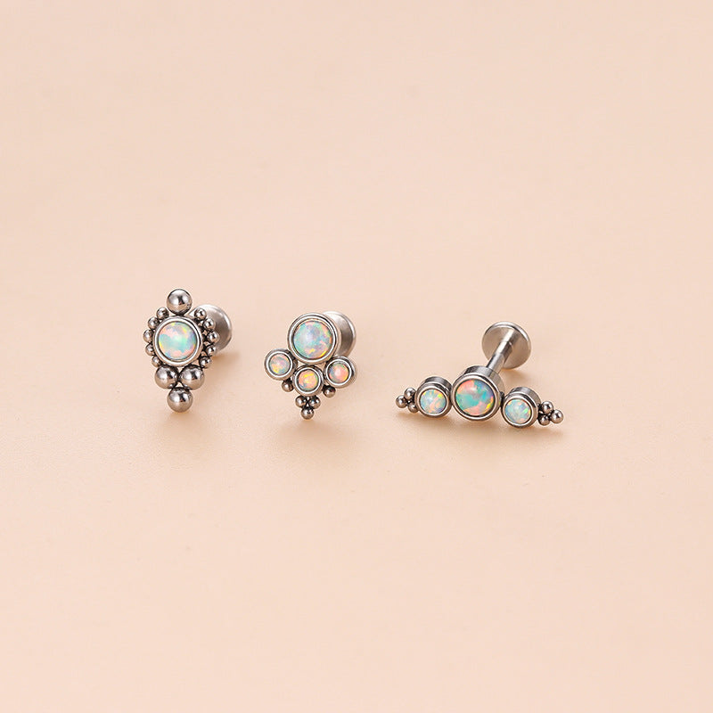 16G White Opalite Bezel Set Labret Stud Earring - Hypoallergenic Body Jewelry for Cartilage, Lip, Nose Piercing | Perfect for Everyday Wear & Special Occasions