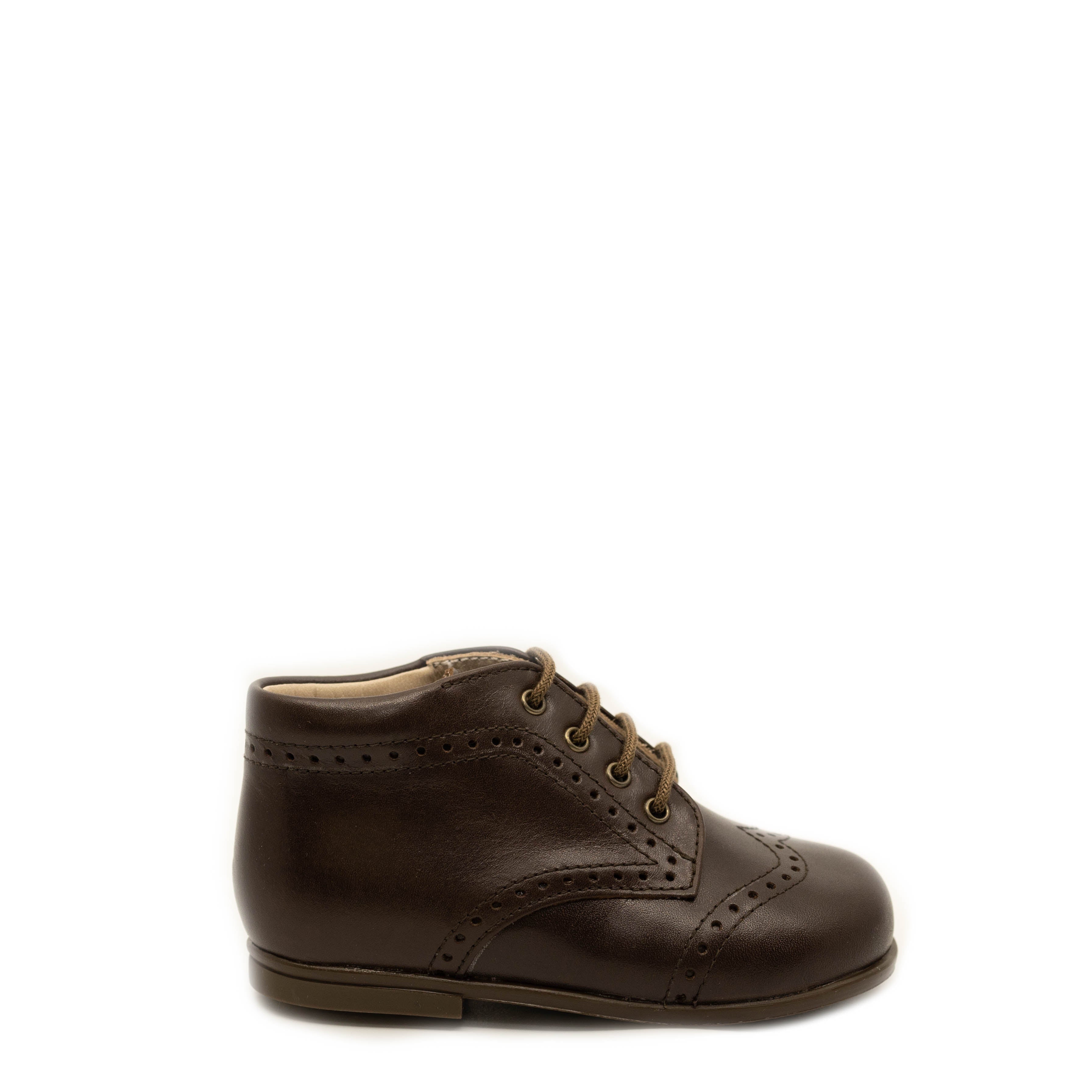 Beberlis Dark Brown Wingtip Baby Booties - Stylish Leather Shoes for Boys & Girls - Perfect for First Walkers, Special Occasions & Photo Shoots