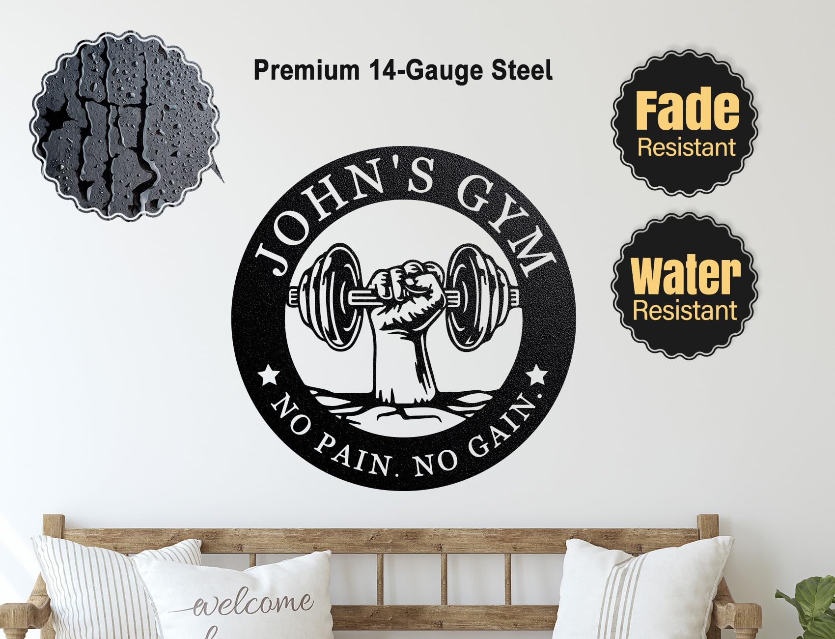 Custom Personalized Gym Metal Sign - Large Name Home & Business Gym Wall Art Decor - Workout Inspirational Metal Plaque - Perfect Gift for Fitness Lovers & Gym Owners - Ideal for Home Gym, CrossFit Studios & Fitness Centers