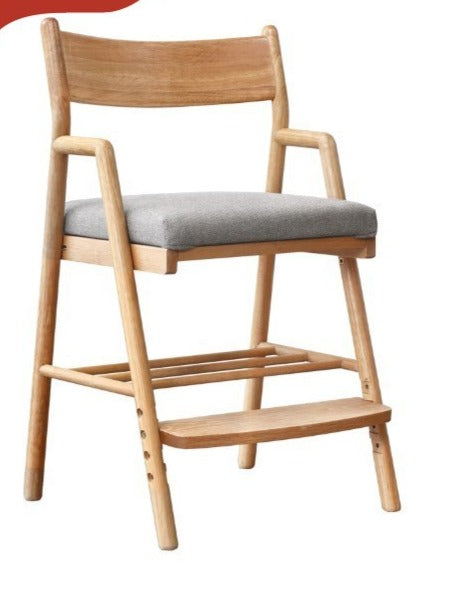 Adjustable Height Oak Solid Wood Kids Chair - Sturdy & Ergonomic Design for Study, Dining & Playtime