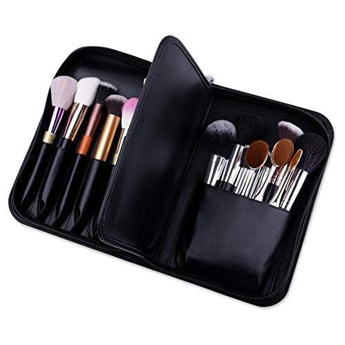 Professional Makeup Brush Holder Bag - COSLUXE BEILI Leather Cosmetic Organizer for Travel, Black Portable Makeup Artist Case | Perfect for On-the-Go Makeup Application & Brush Storage