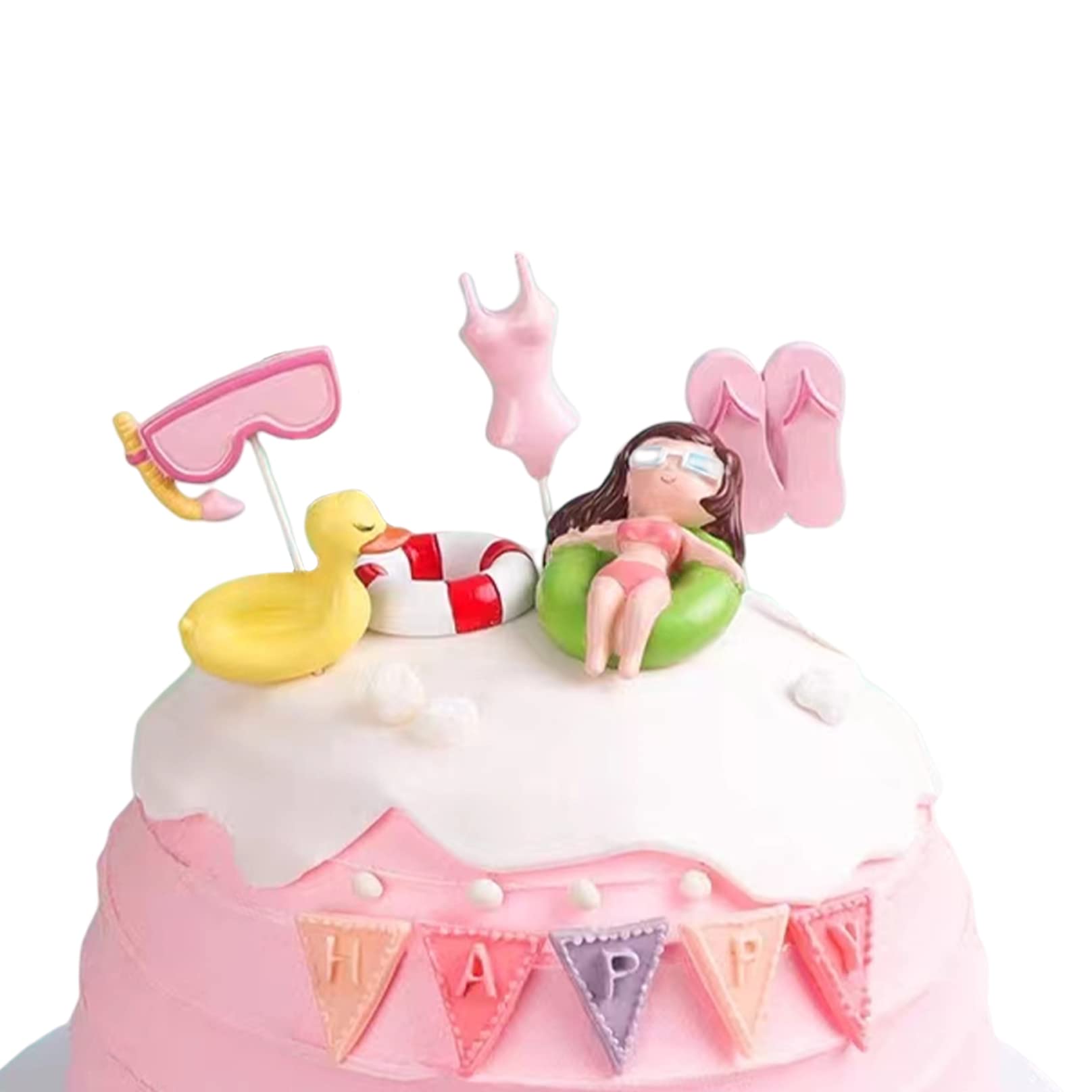 6pcs Summer Cake Toppers - Swimming Pool & Beach Theme Cake Decorations for Hawaiian Luau Party Supplies | Perfect for Birthday Cakes, Pool Parties & Tropical Themed Celebrations
