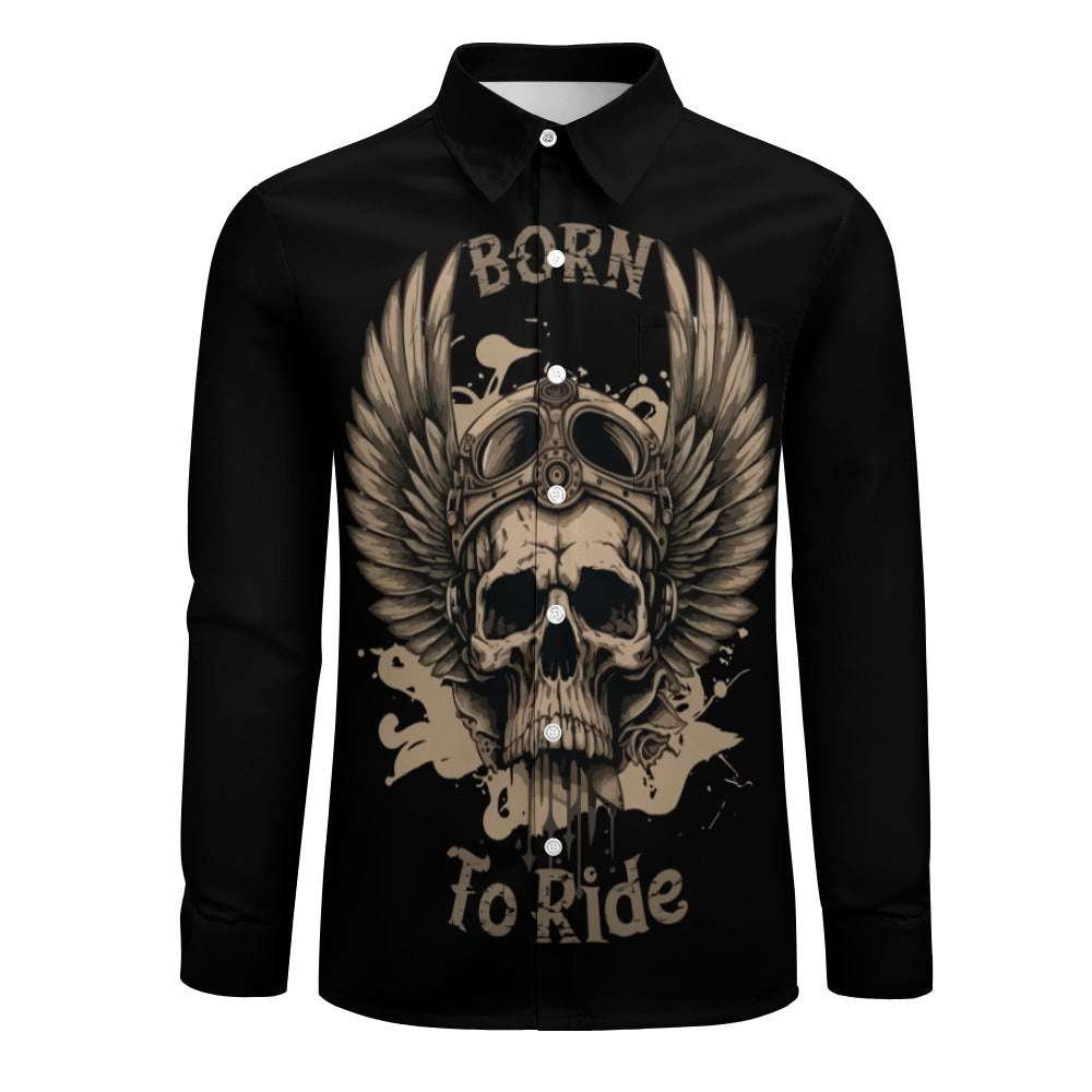 Born To Ride Casual One Pocket Long Sleeve Shirt for Men - Comfortable Motorcycle Riding & Outdoor Activities Apparel