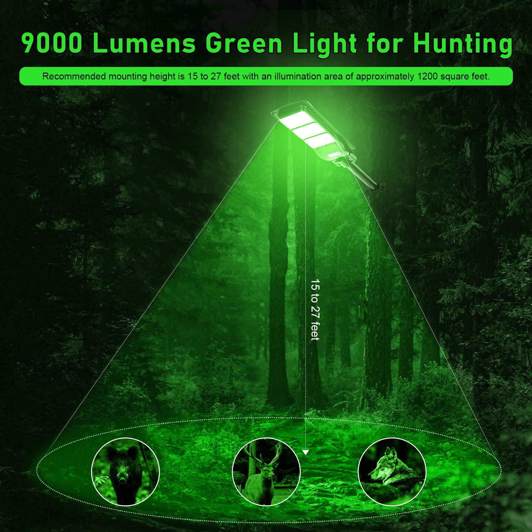 2 Pack Solar Powered 9000 Lumens Green Hunting Lights - Motion Activated Hog Lights with 20