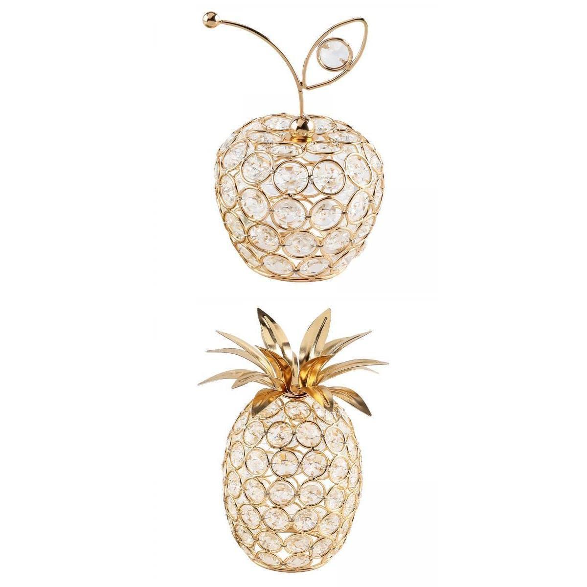 Gazechimp 2-Piece Nordic Crystal Fruit Statues - Shiny Rhinestone Art Crafts, Handmade Pineapple & Fruit Figurines for Tabletop Decor, Dining Room Centerpiece, Wedding & Home Decoration Accessories