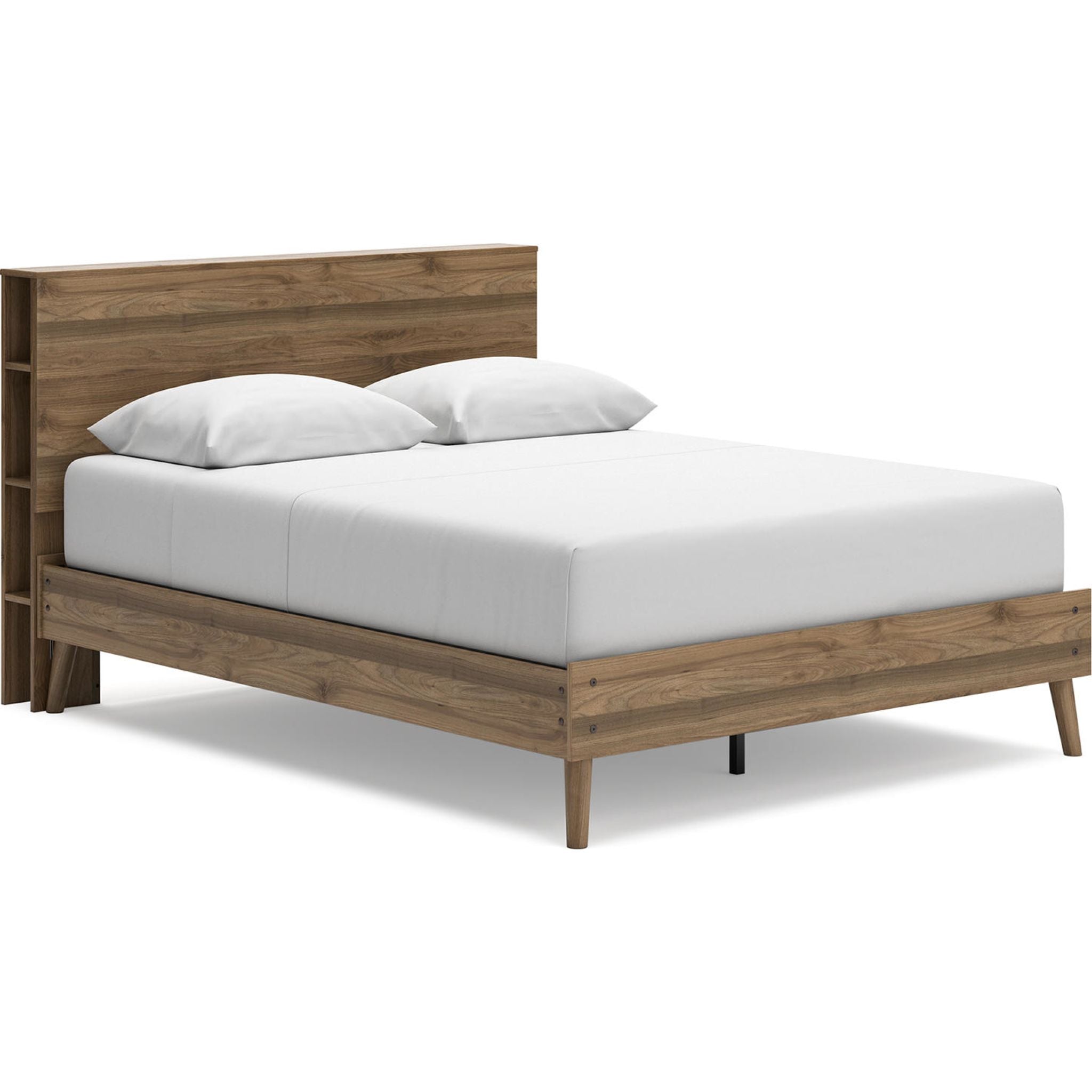 Aprilyn Queen Bookcase Bed in Honey Finish - Stylish Storage Bed Frame for Small Spaces & Bedroom Organization