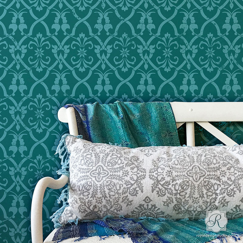 Aladdin Damask Wall Stencil - Reusable DIY Painting Template for Home Decor, Bedroom, Living Room & Nursery - Perfect for Wall Art, Accent Walls & Furniture Upcycling
