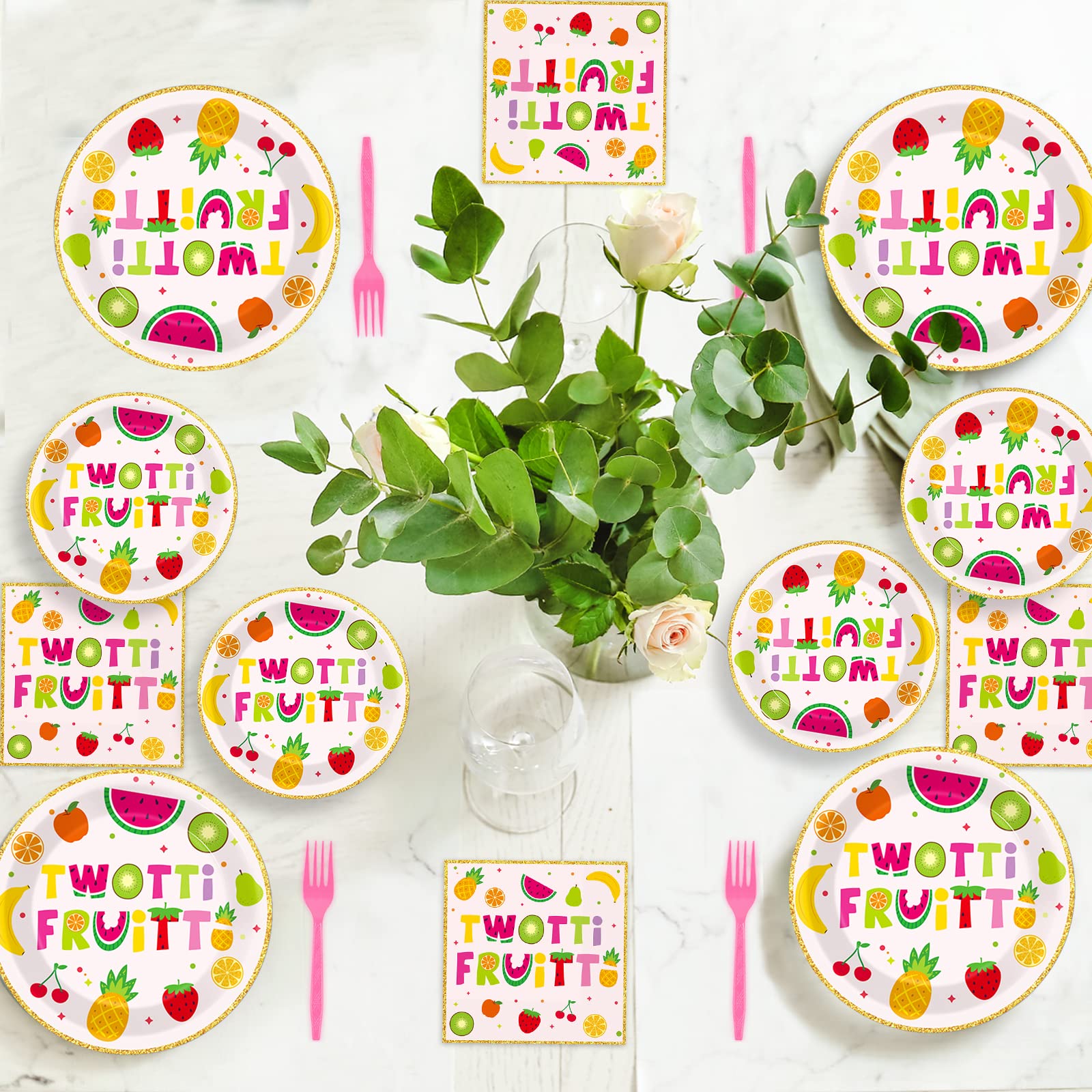96Pcs Twotti Frutti Party Supplies - Summer Fruit Themed 2nd Birthday Paper Plates & Napkins Set - Watermelon, Lemon, Pineapple, Strawberry Decorations - Dinnerware for 24 Guests - Perfect for Kids Birthday Parties, Baby Showers & Summer Celebrations