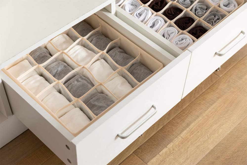 ALYER Collapsible Fabric Drawer Organizer - 24 Cell Storage Box for Underwear, Socks, Bras & Accessories | Foldable Closet Organizer Bins for Dresser, Bedroom & Bathroom | Space Saving Beige Storage Solution