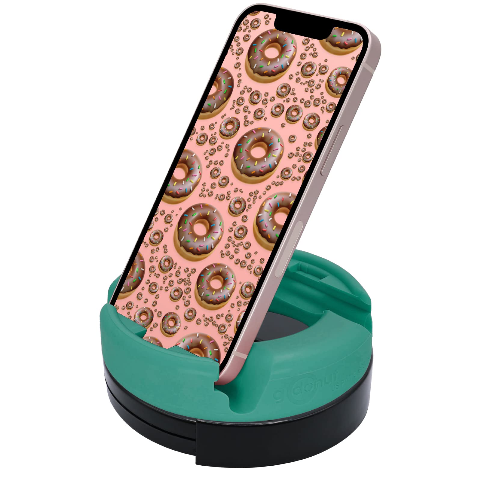 GoDonut 360° Rotating Phone Stand - Universal Cell Phone & Tablet Holder for iPhone, iPad, Kindle - Desk Organizer with Swivel Base - Perfect for Home Office, Bedside & Travel - Hunter Green
