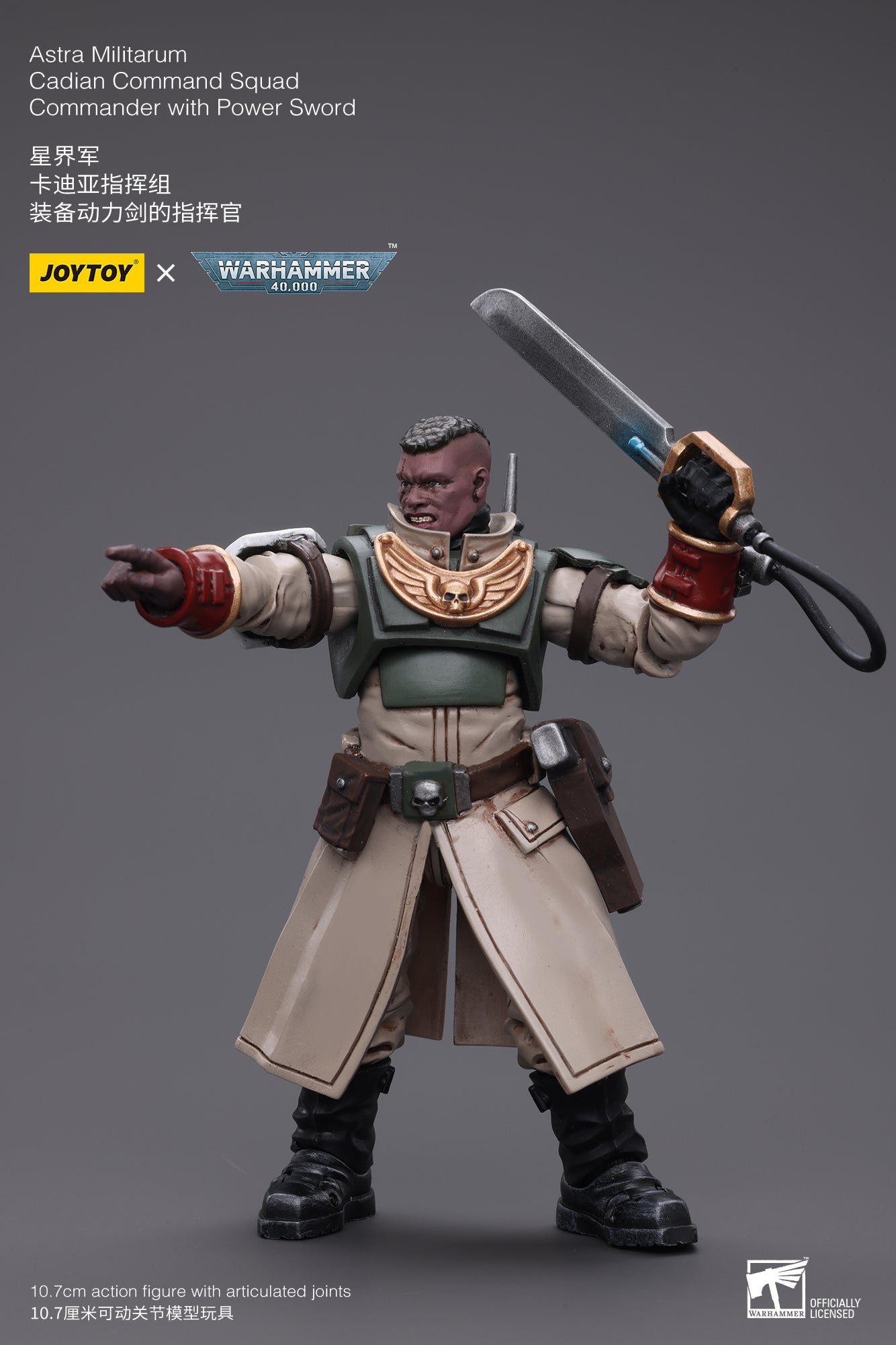 1/18 JOYTOY 3.75-inch Astra Militarum Cadian Command Squad Action Figure with Power Sword - Perfect for Warhammer 40K Collectors, Tabletop Gaming & Military Model Displays
