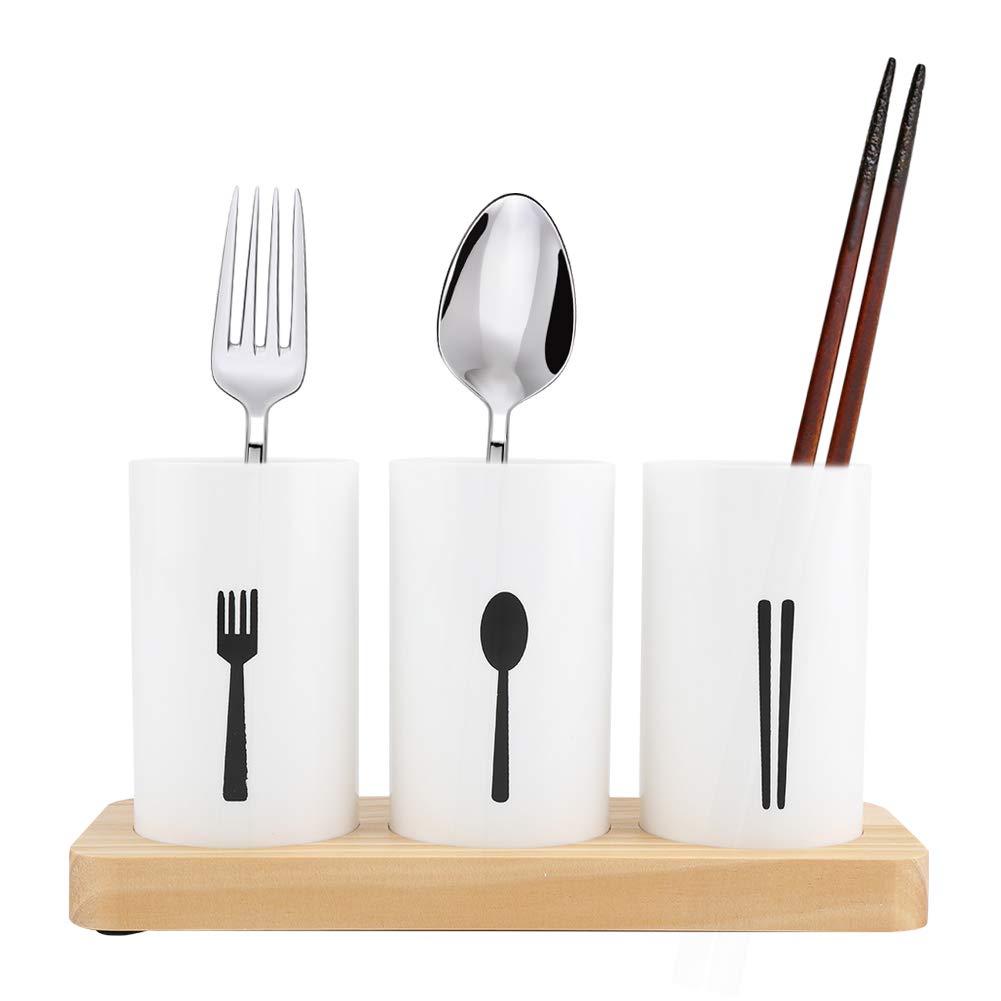 Premium Oak Wood Chopsticks Holder with Bamboo Base - Kitchen Cutlery Storage Box, Drain Rack & Knife Organizer - Perfect for Asian Dining, Sushi Nights & Organized Kitchen Countertops