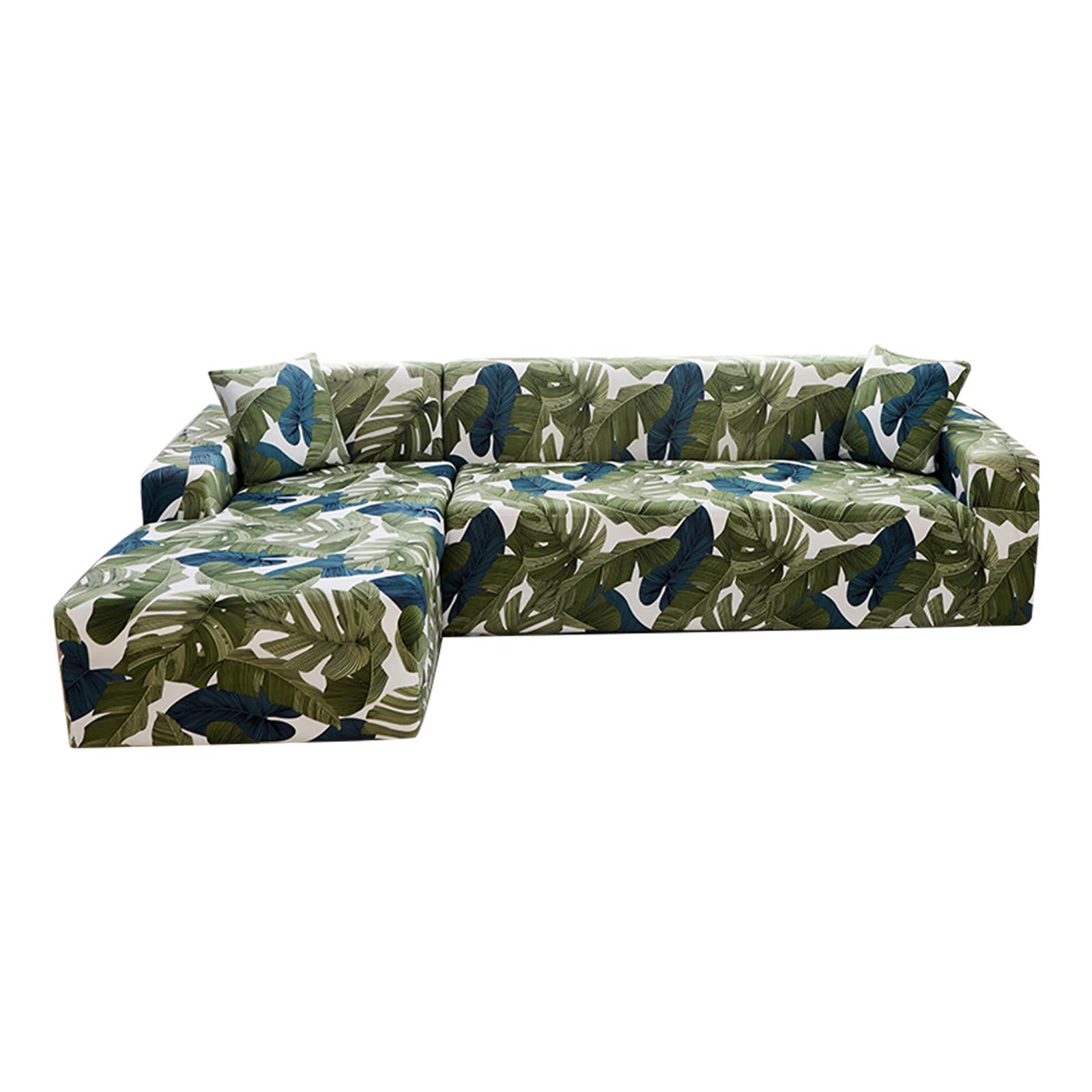 Stretch Slipcover for L-Shaped Sectional Sofa - 2-Piece Elastic Sofa Cover with 2 Free Cushion Covers (L-Shaped 2+4, Pattern FB) - Perfect for Living Room, Family Room & Home Decor