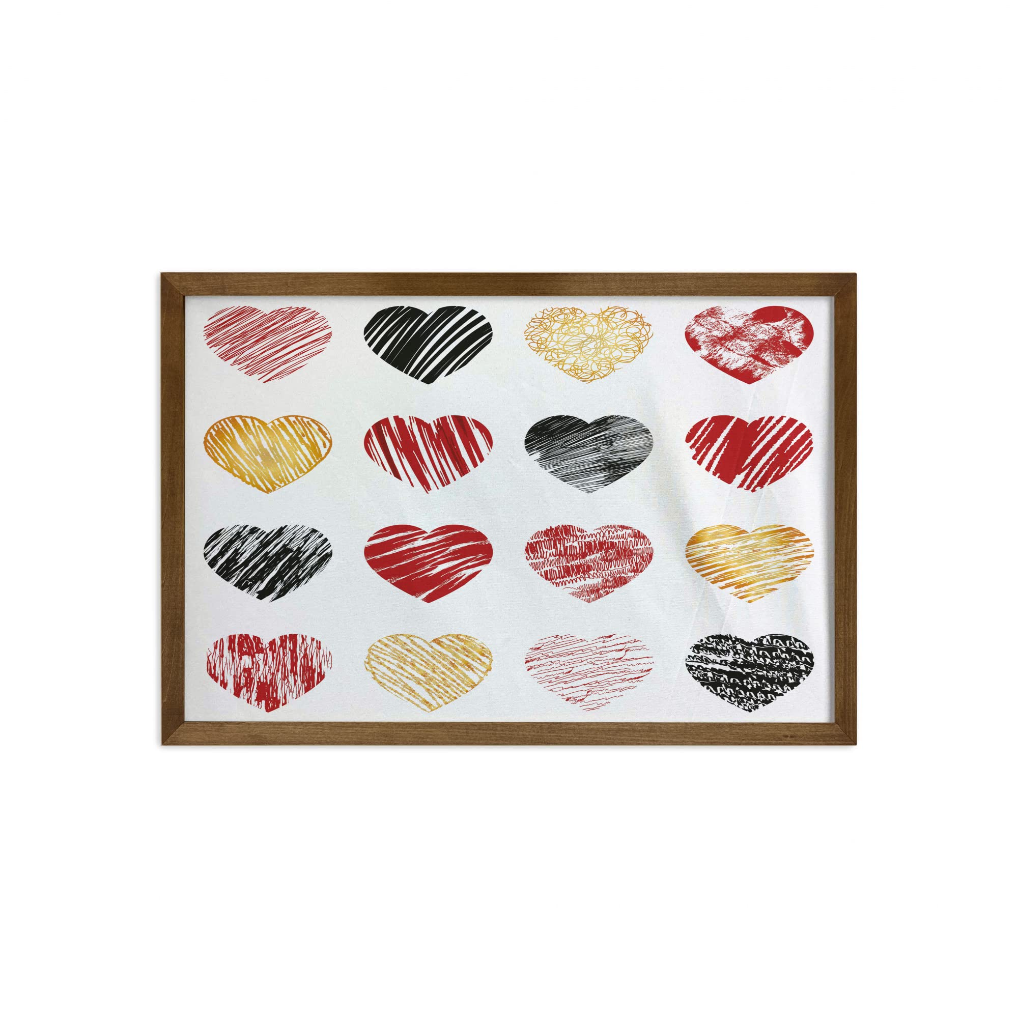 Ambesonne Romantic Heart Wall Art - Hand Painted Valentine's Wedding Decor with Teak Wood Frame, 35x23 Inches, Pale Coffee Black Red - Perfect for Bedroom, Living Room & Dorm Decor